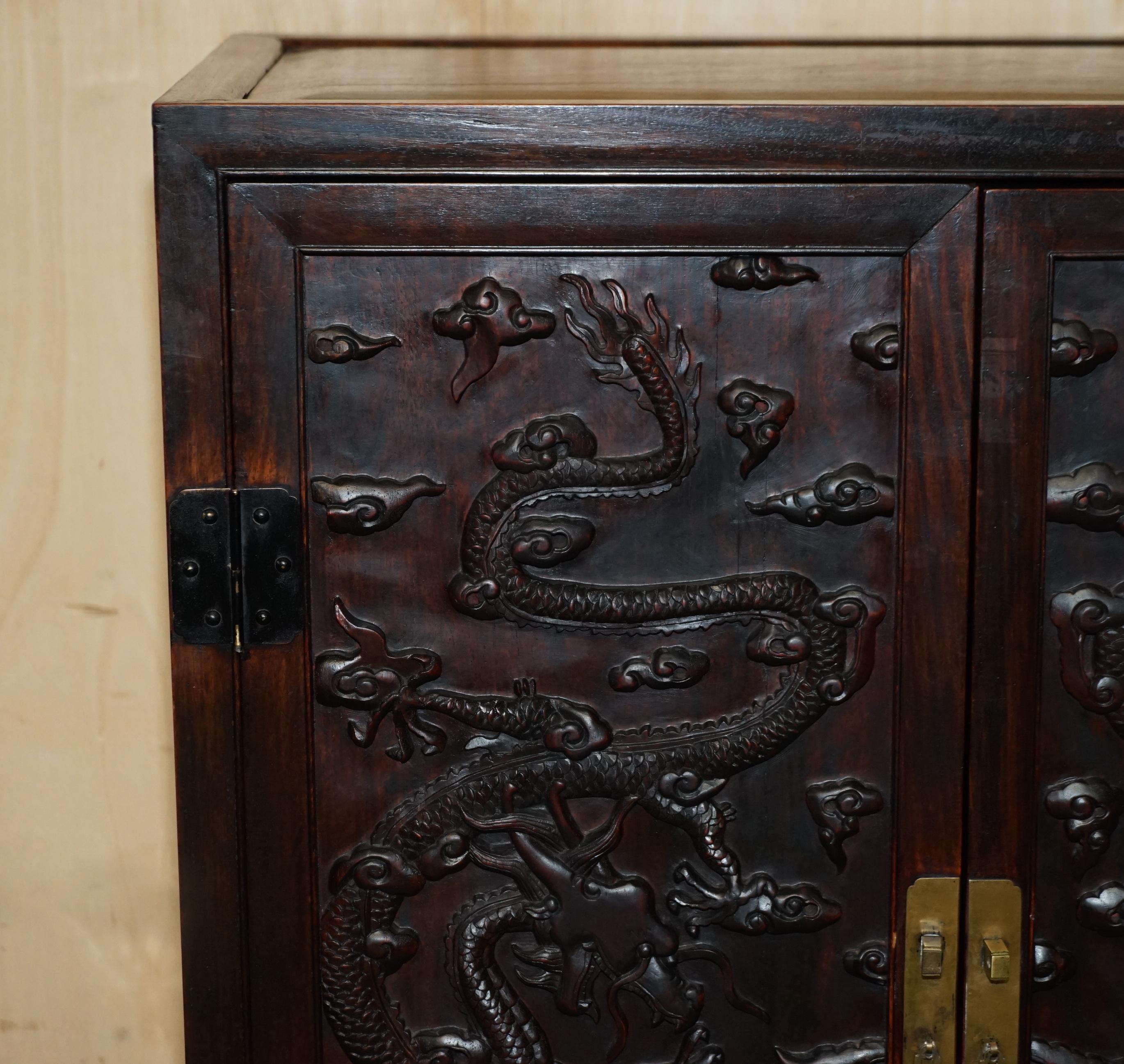 19th Century ANTIQUE 1880 CHiNESE DRAGON CARVED HONGMU SIJIANGUI COMPOUND CABINET CUPBOARD