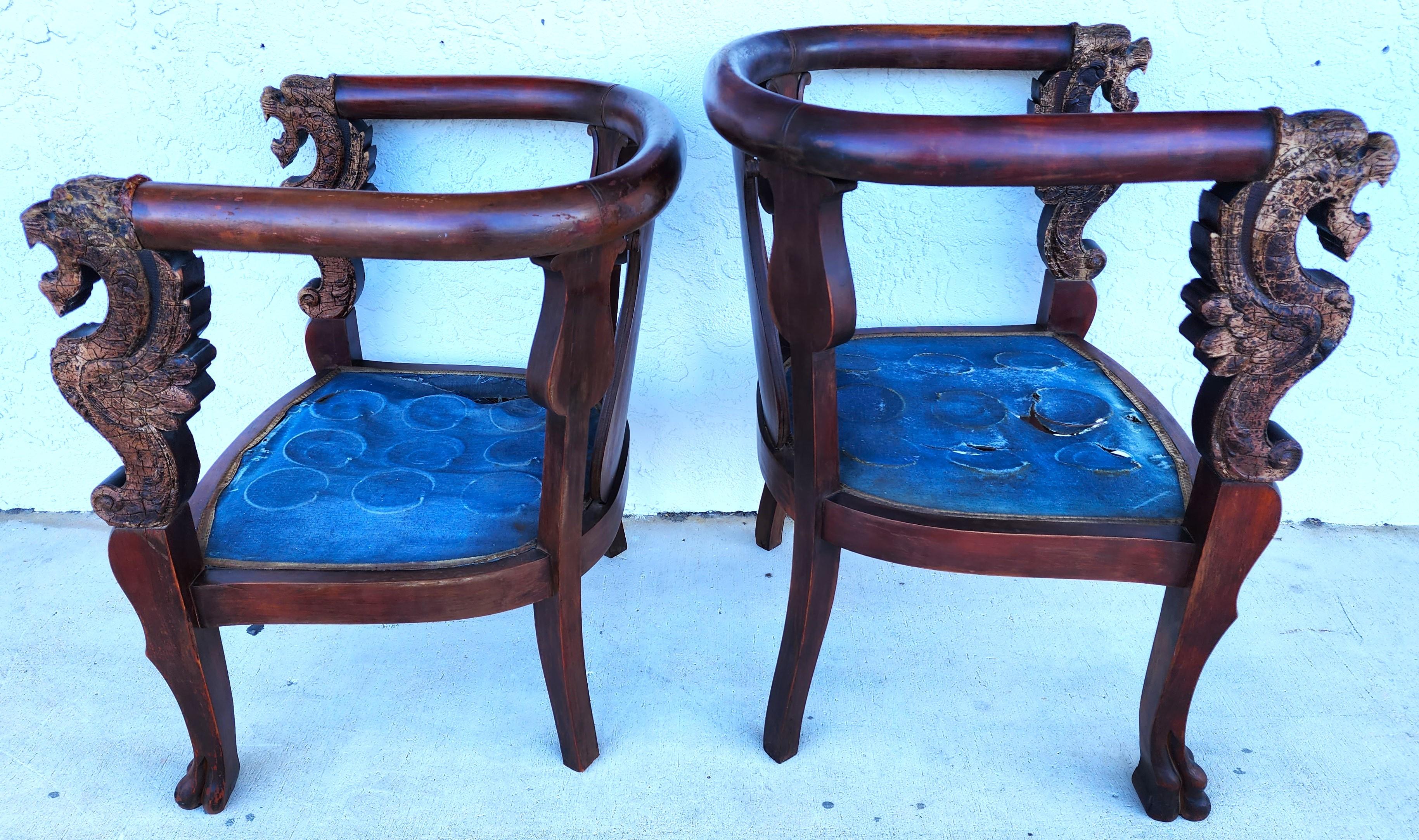 Antique Chinese Dragon Chairs Asian Pair For Sale 6
