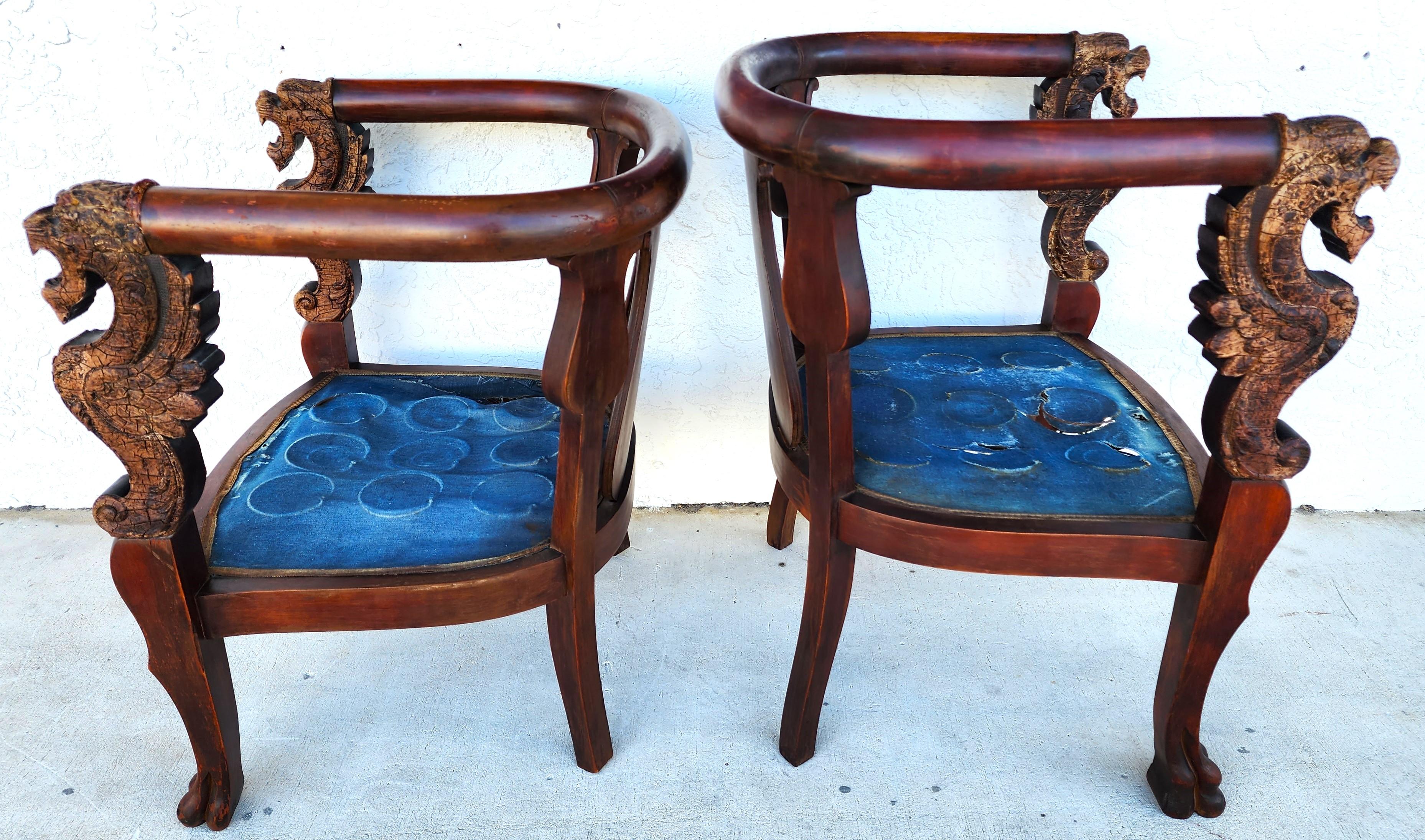 Antique Chinese Dragon Chairs Asian Pair For Sale 9