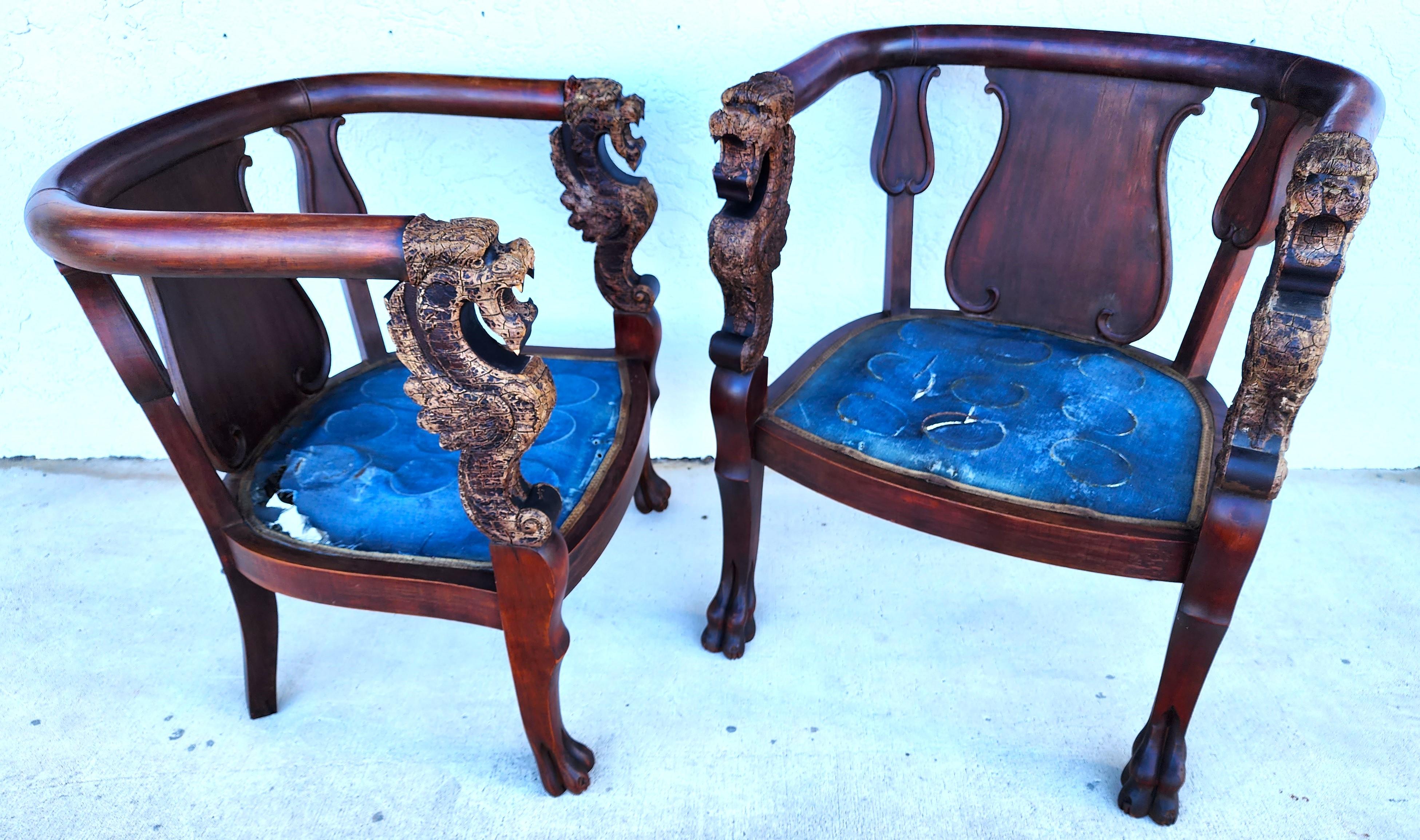For FULL item description click on CONTINUE READING at the bottom of this page.

Offering One Of Our Recent Palm Beach Estate Fine Furniture Acquisitions Of A
Pair of Antique Chinese Carved Dragon His & Her Chairs

Approximate Measurements in