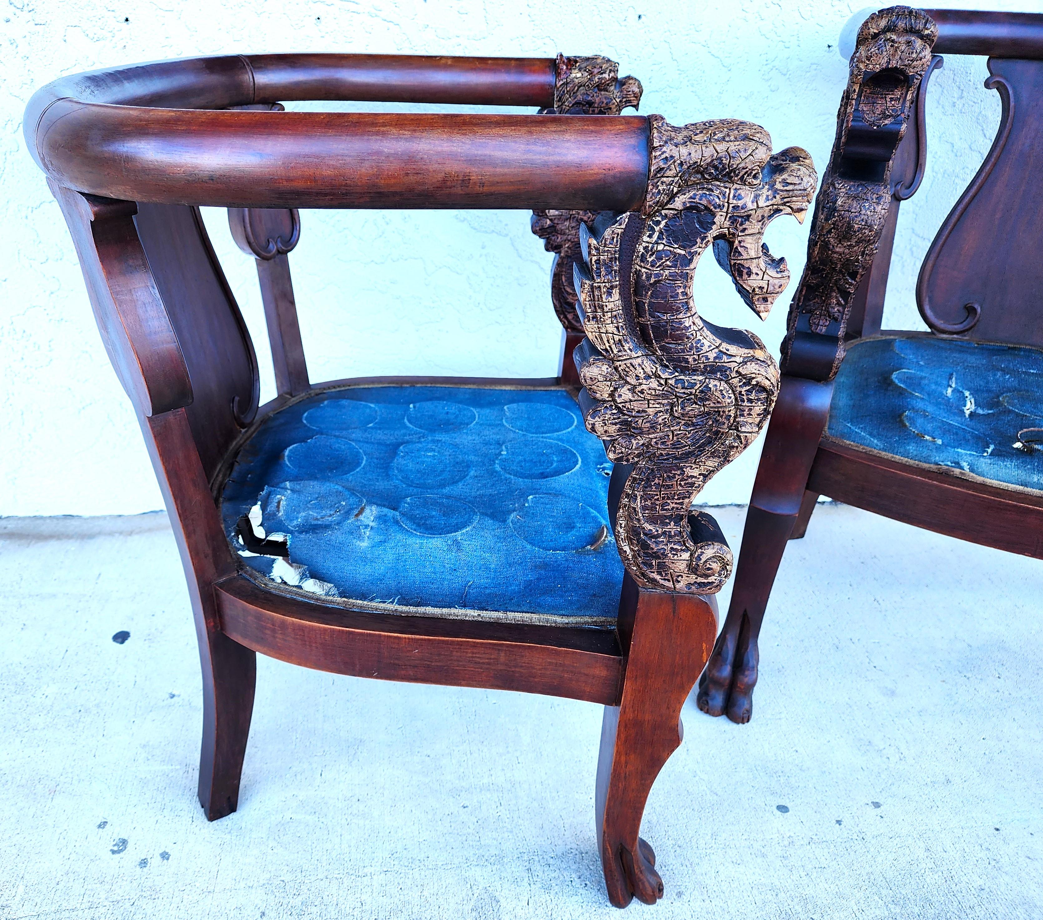 Mahogany Antique Chinese Dragon Chairs Asian Pair For Sale