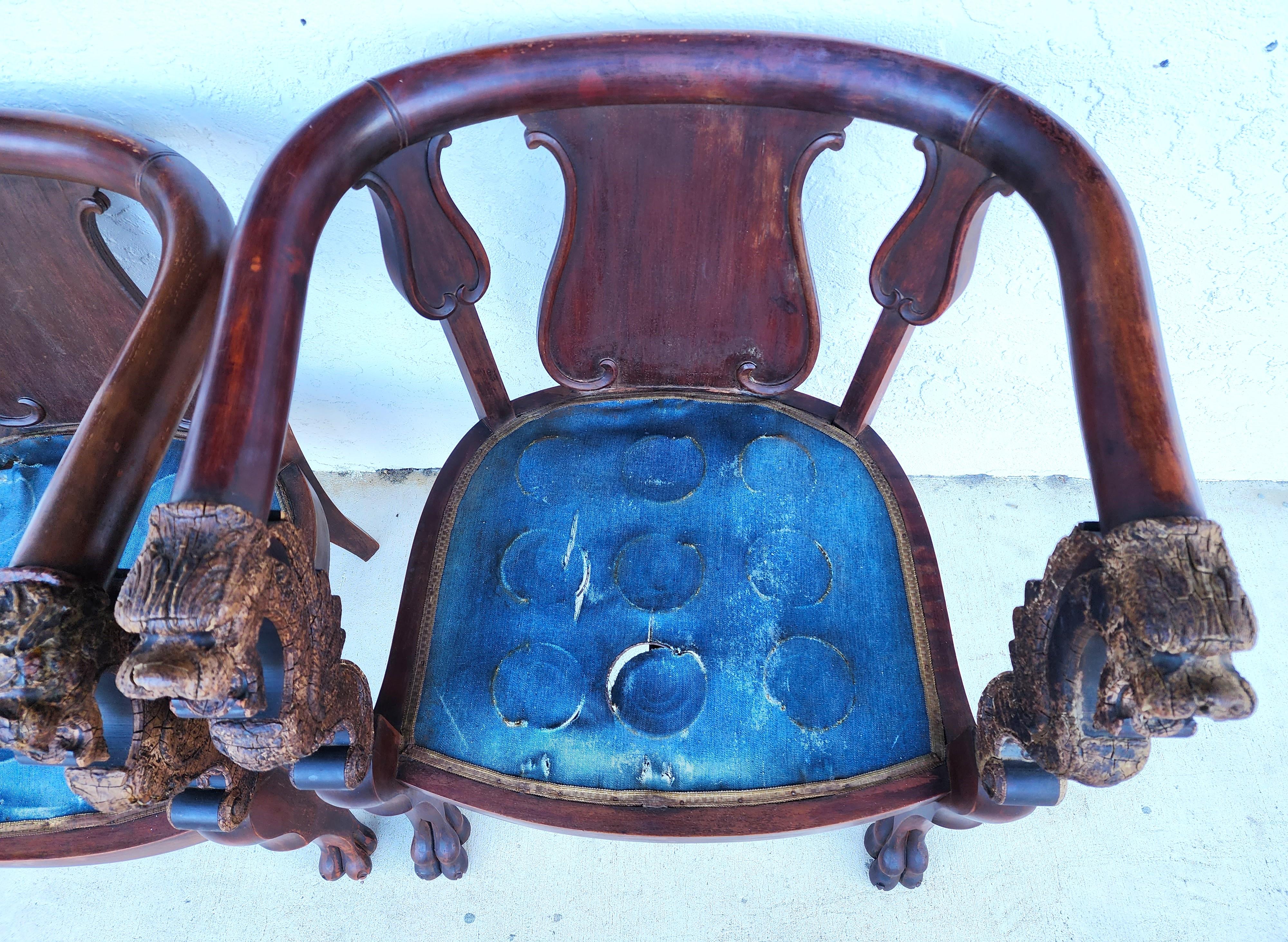 Antique Chinese Dragon Chairs Asian Pair For Sale 3