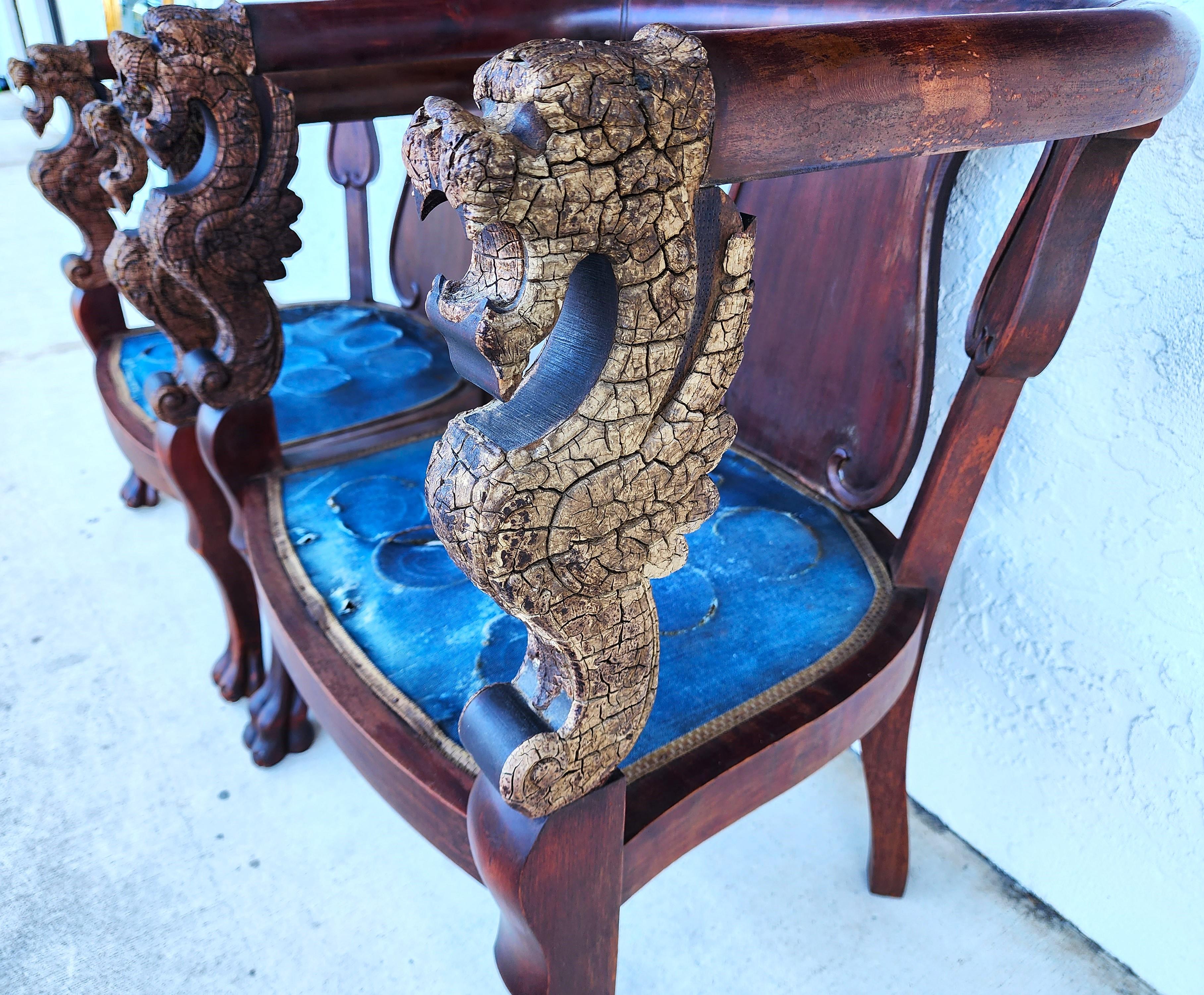 Antique Chinese Dragon Chairs Asian Pair For Sale 4