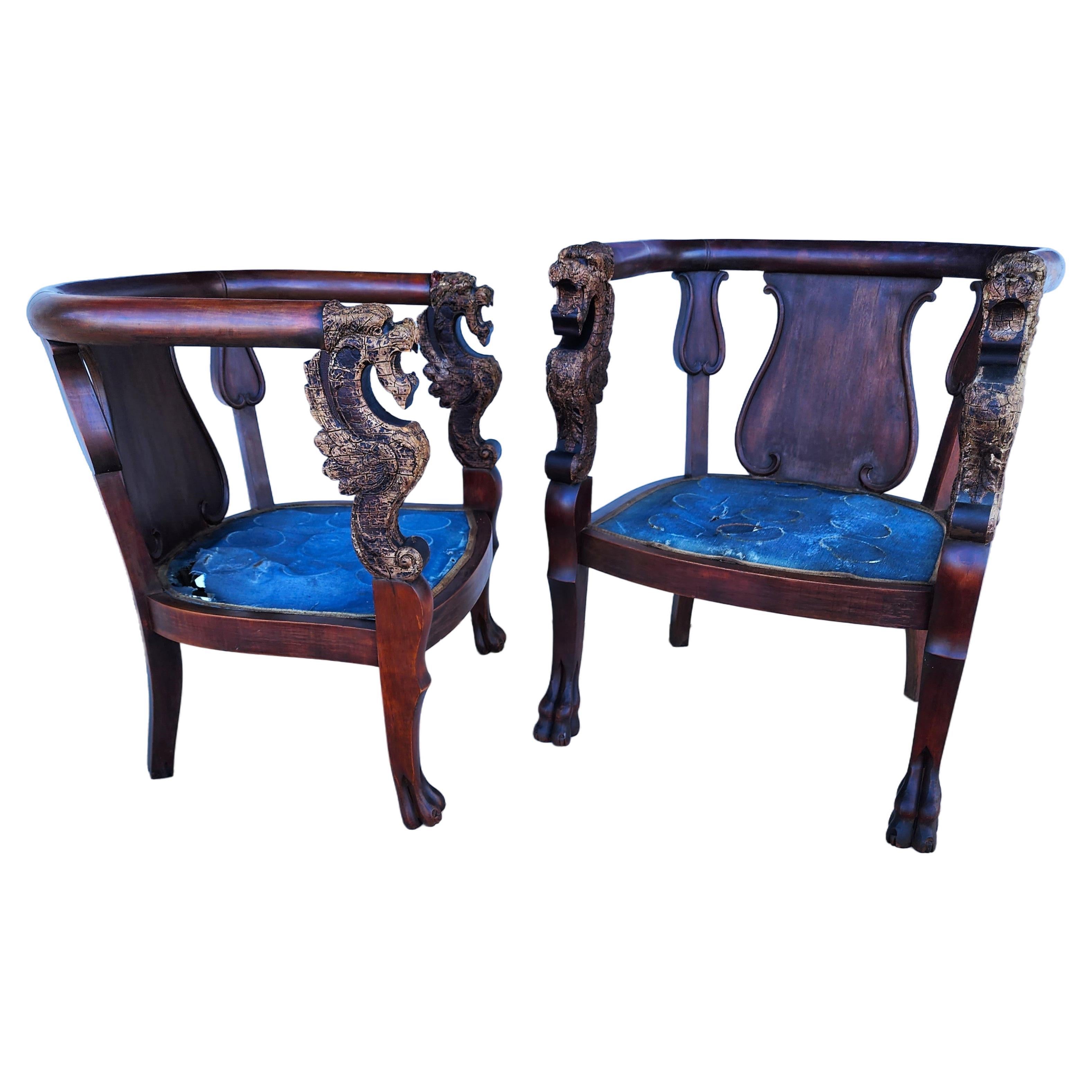 Antique Chinese Dragon Chairs Asian Pair For Sale