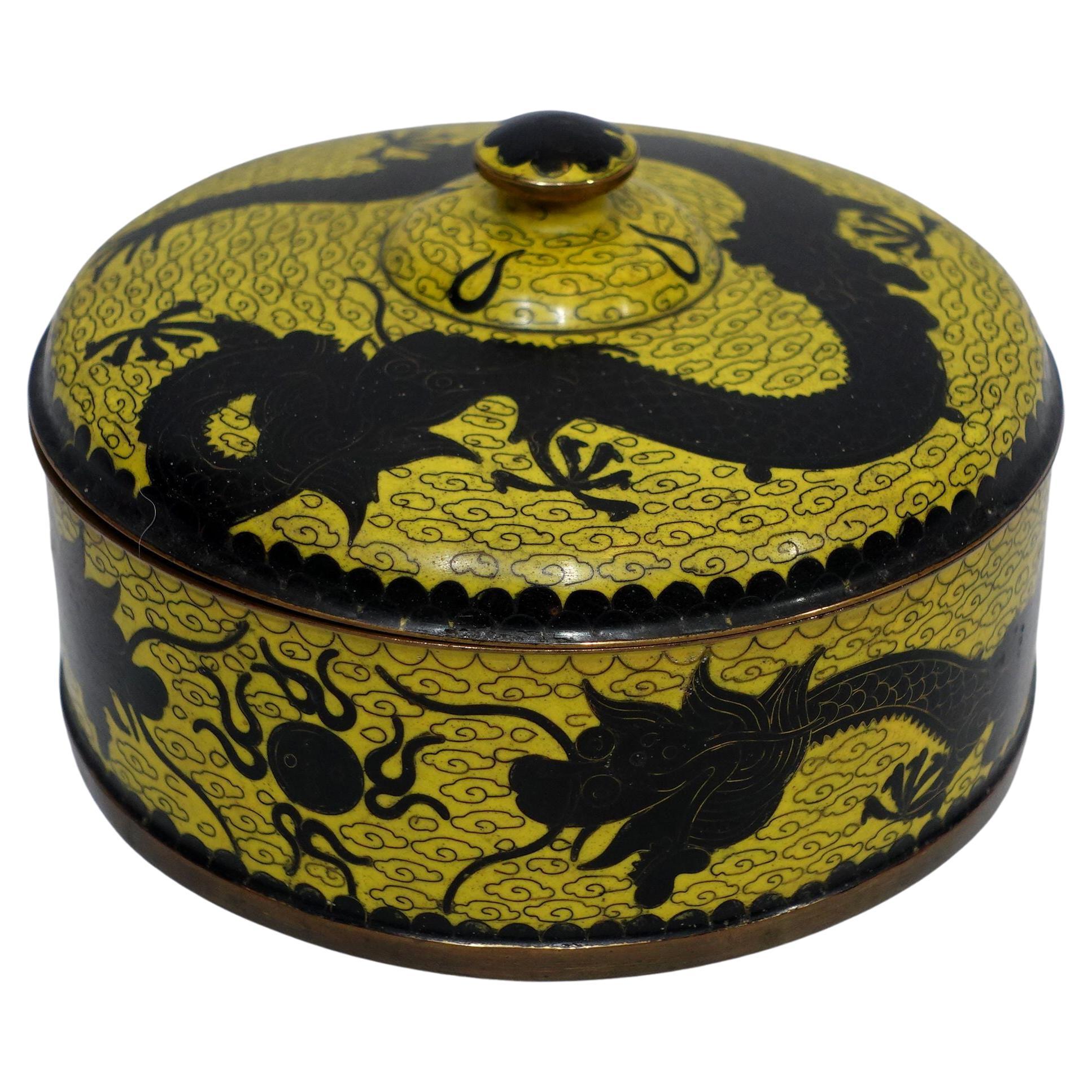 Antique Chinese Dragon Cloisonné Enamel Round Lidded Box 19th Century CO#02 For Sale