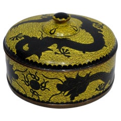 Ancienne boîte ronde à couvercle en émail cloisonné Dragon Antique chinois 19ème siècle CO#02