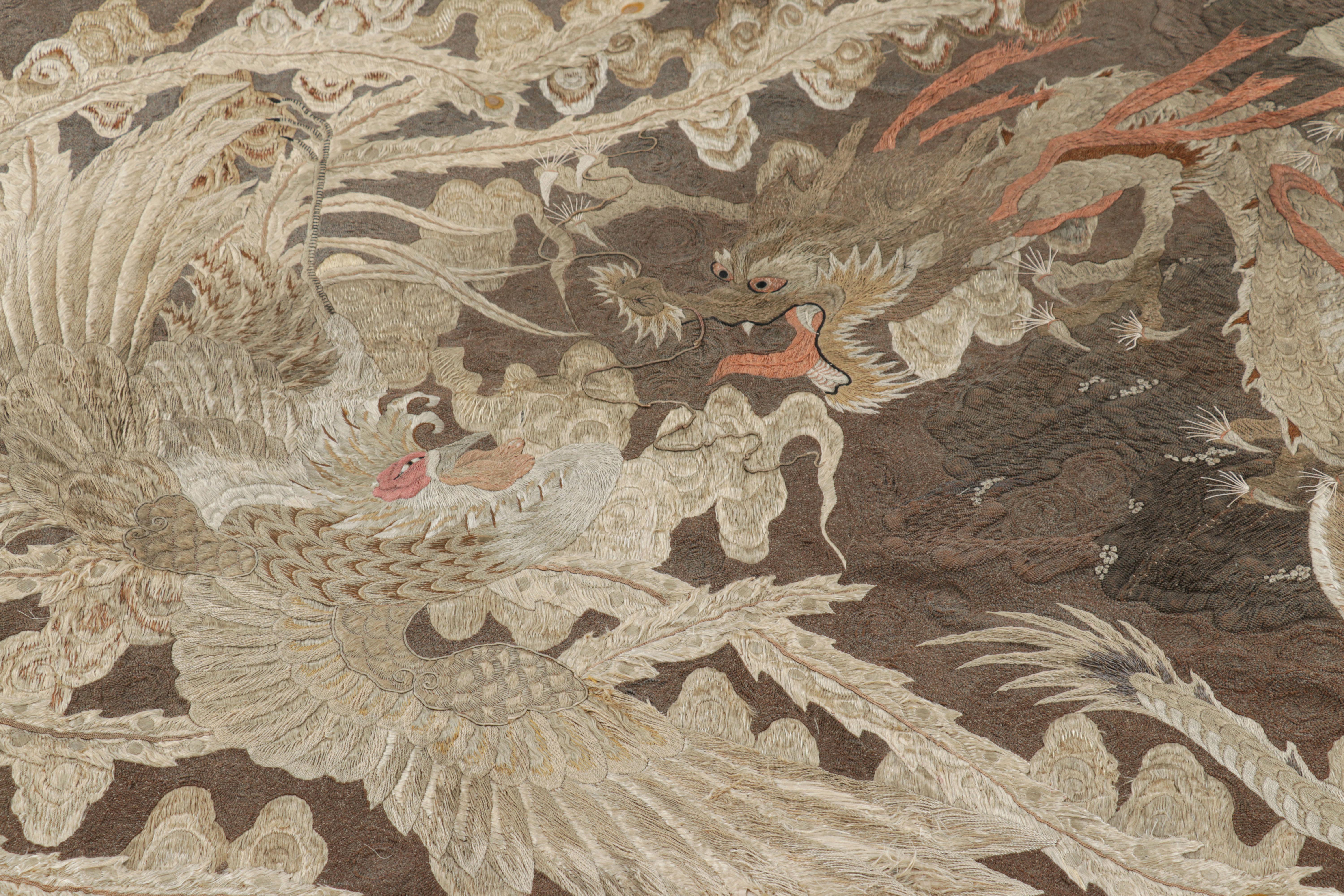 This 4x6 antique Chinese tapestry is a rare and special new curation from Rug & Kilim featuring dragon and phoenix pictorials — hand woven in wool and originating from China circa 1920-1930. 

On the Design:

This extraordinary antique Chinese