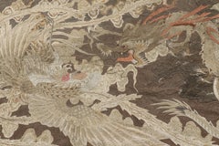 Antique Chinese Dragon & Phoenix Tapestry in Brown  Rug & Kilim