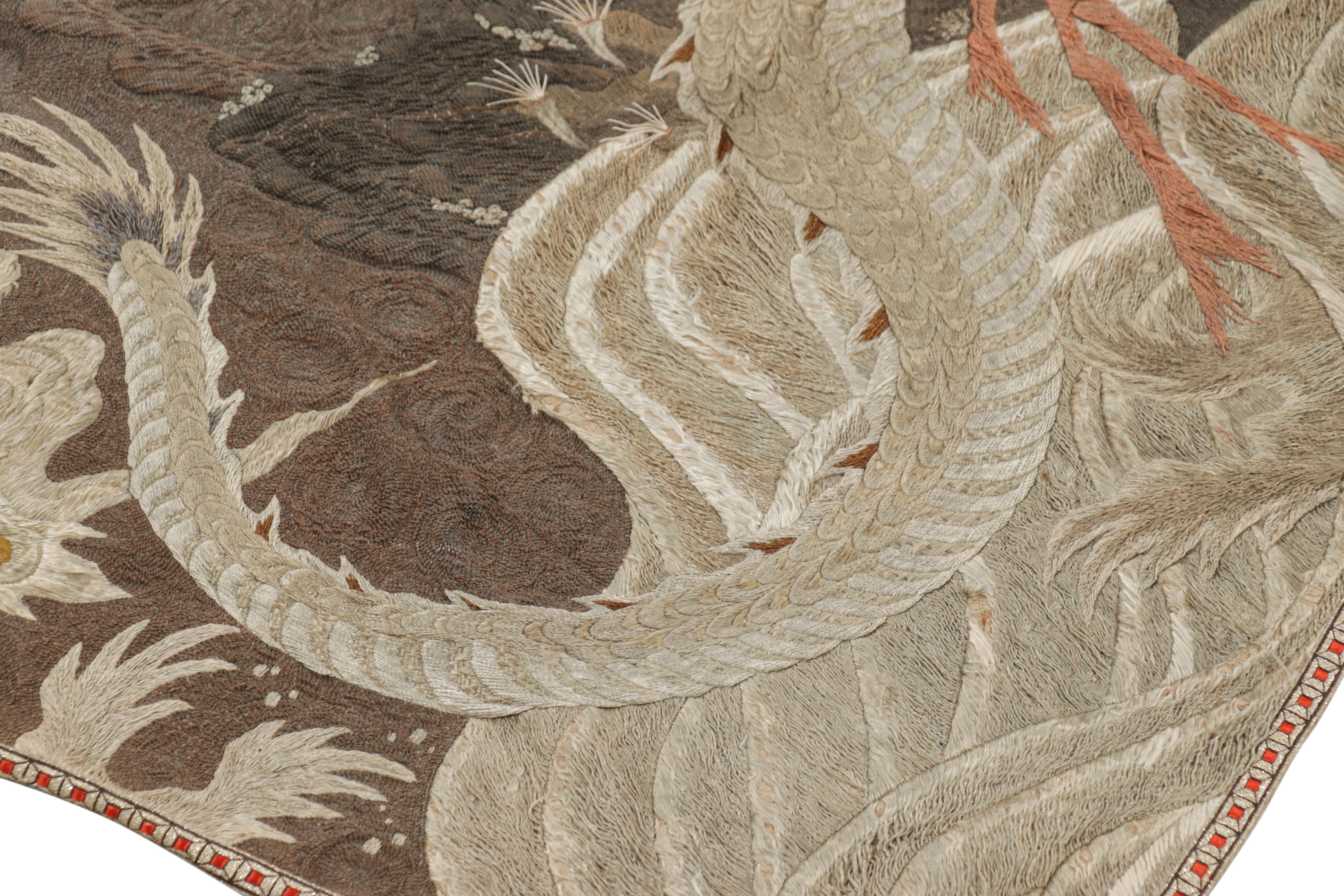 Hand-Woven Antique Chinese Dragon & Phoenix Tapestry in Brown  Rug & Kilim For Sale