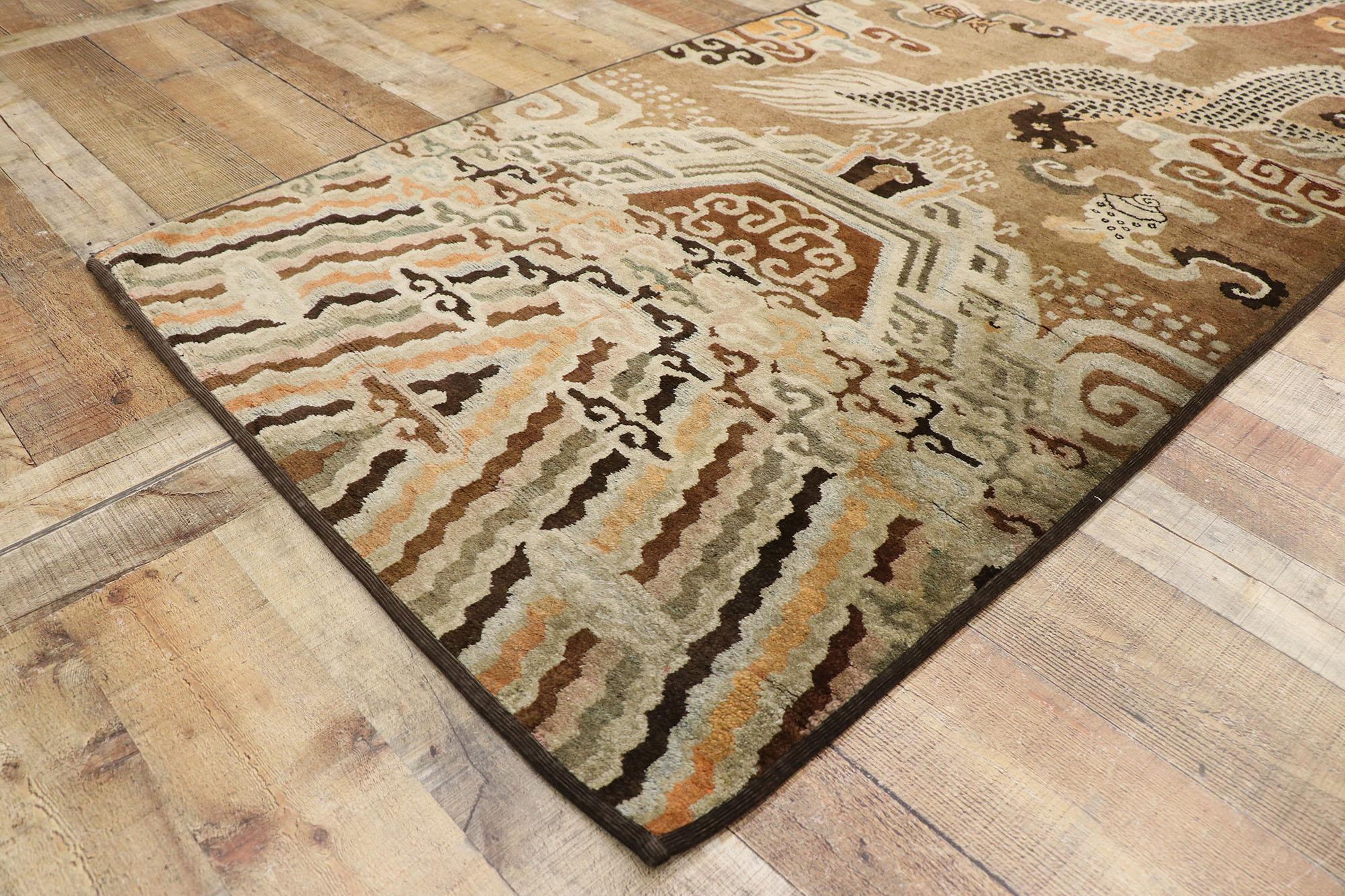 20th Century 1920's Antique Chinese Ningxia Pillar Rug with Dragon Pictorial For Sale