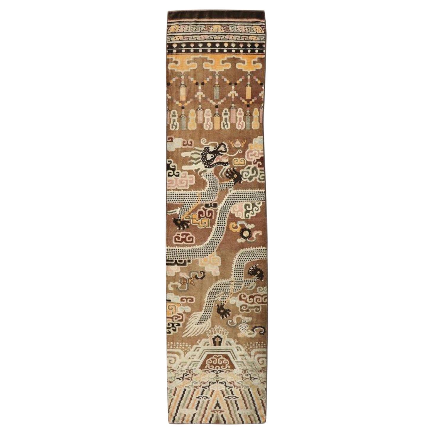 Antique Chinese Ningxia Pillar Rug with Dragon Pictorial For Sale