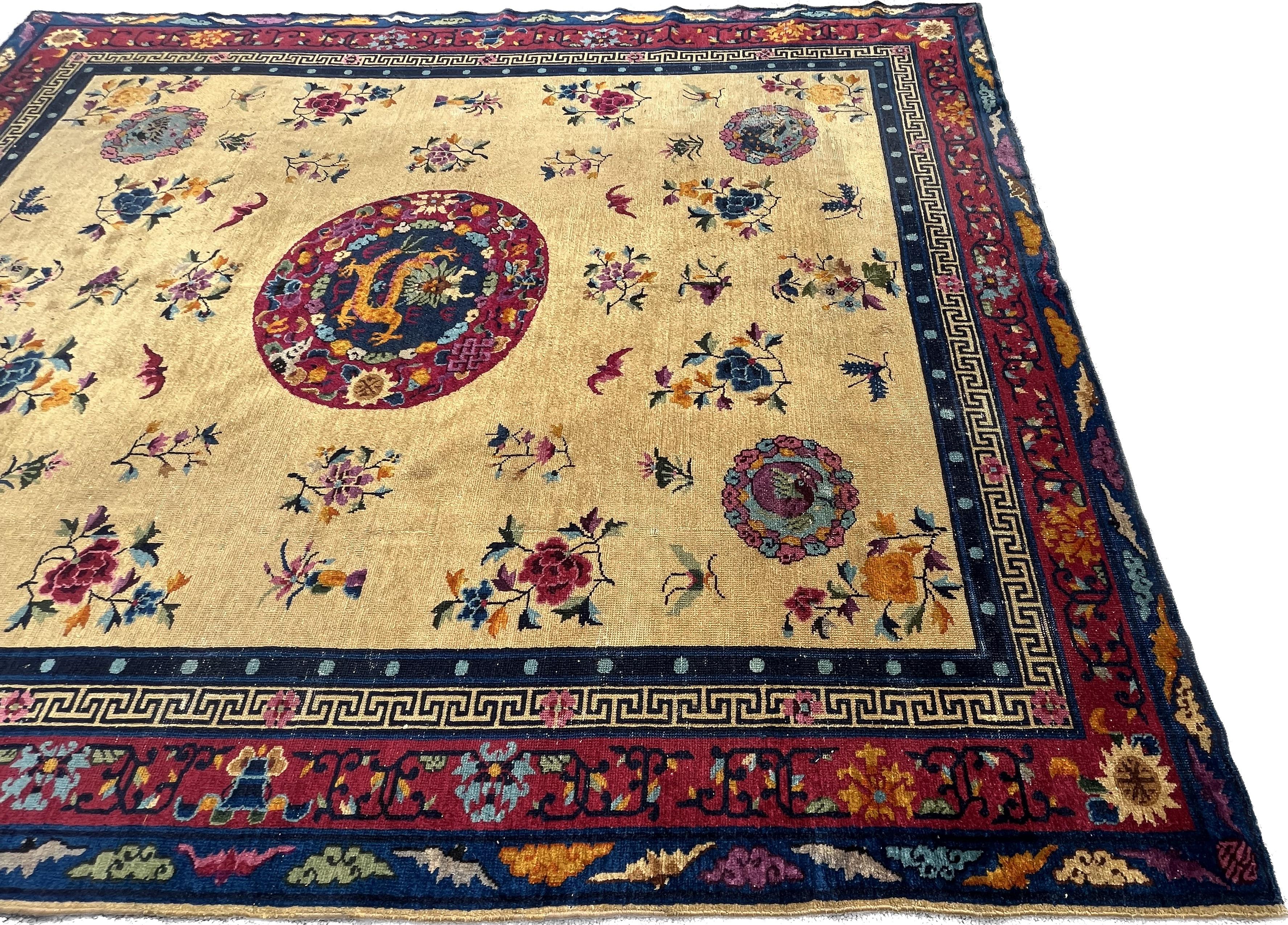 20th Century Antique Chinese Dragon Rug. Art Deco, Around 1920 For Sale