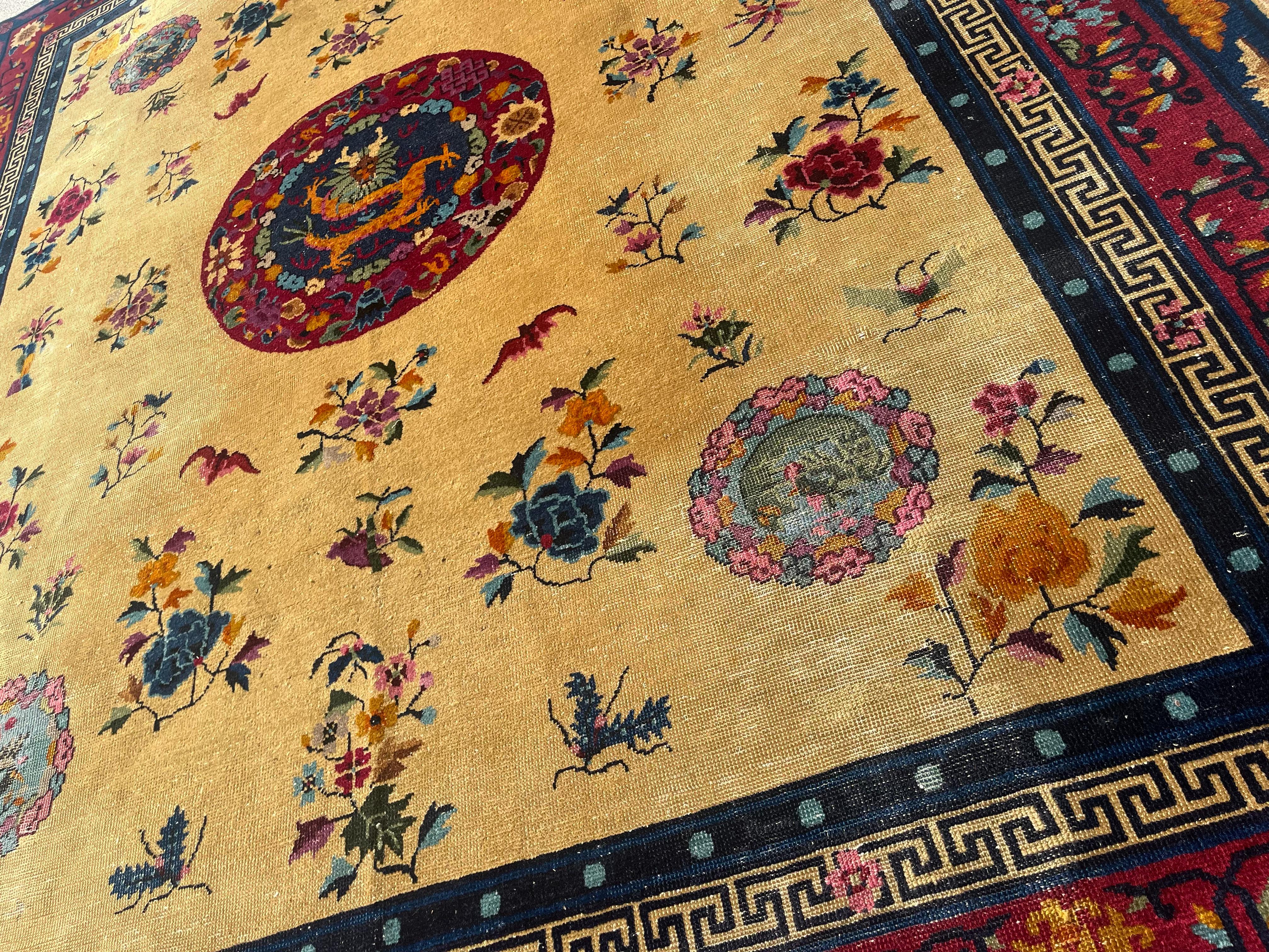 Antique Chinese Dragon Rug. Art Deco, Around 1920 For Sale 2