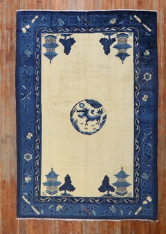 Zabihi Collection White Blue Antique Chinese Dragon Rug