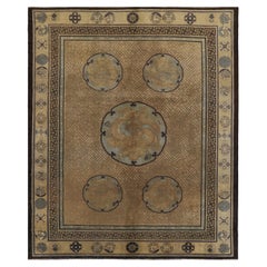 Antique Chinese Dragon Rug in Gold with Pictorial Medallions, from Rug & Kilim