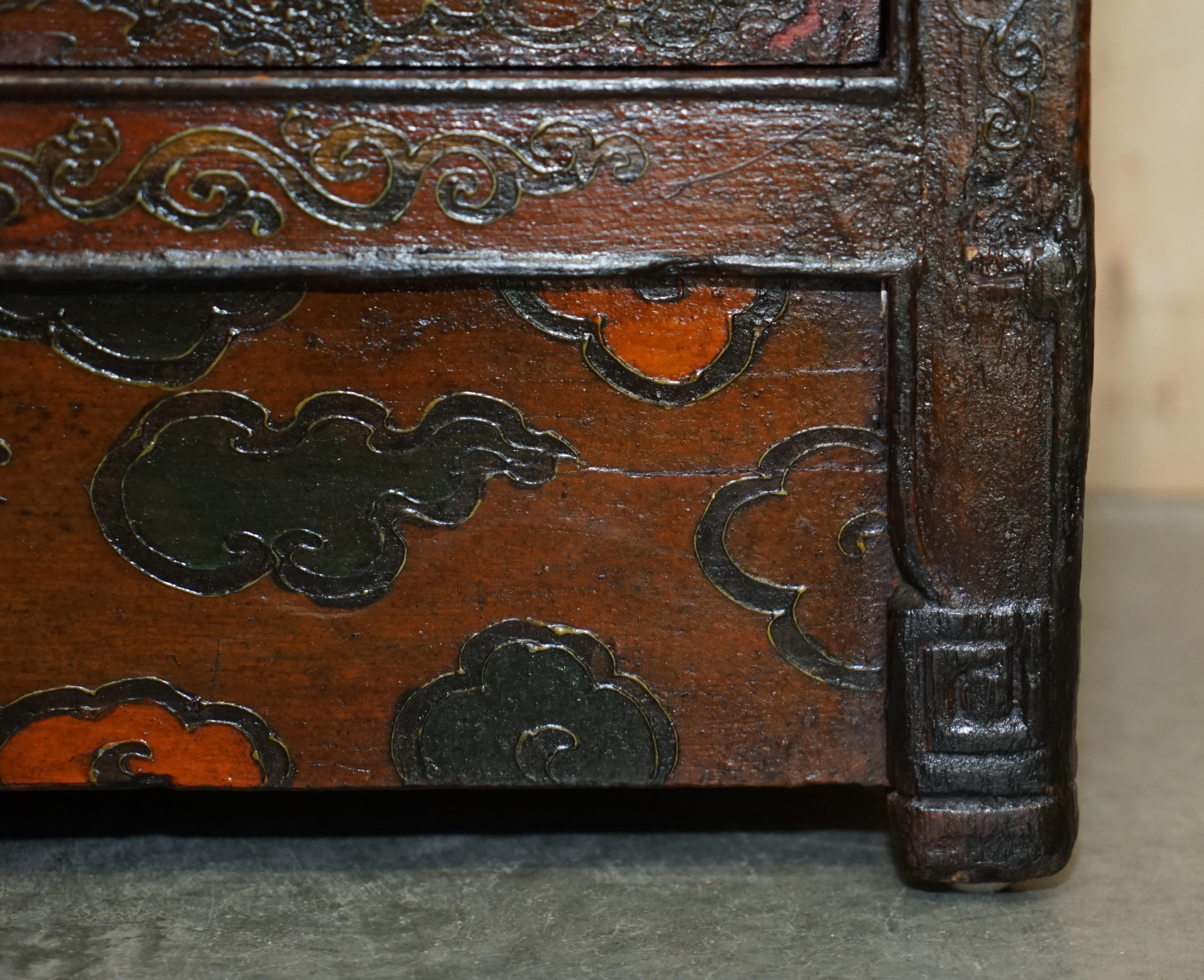 Antique Chinese Dragon Tibetan Polychrome Painted Small Sideboard Cupboard Table 5