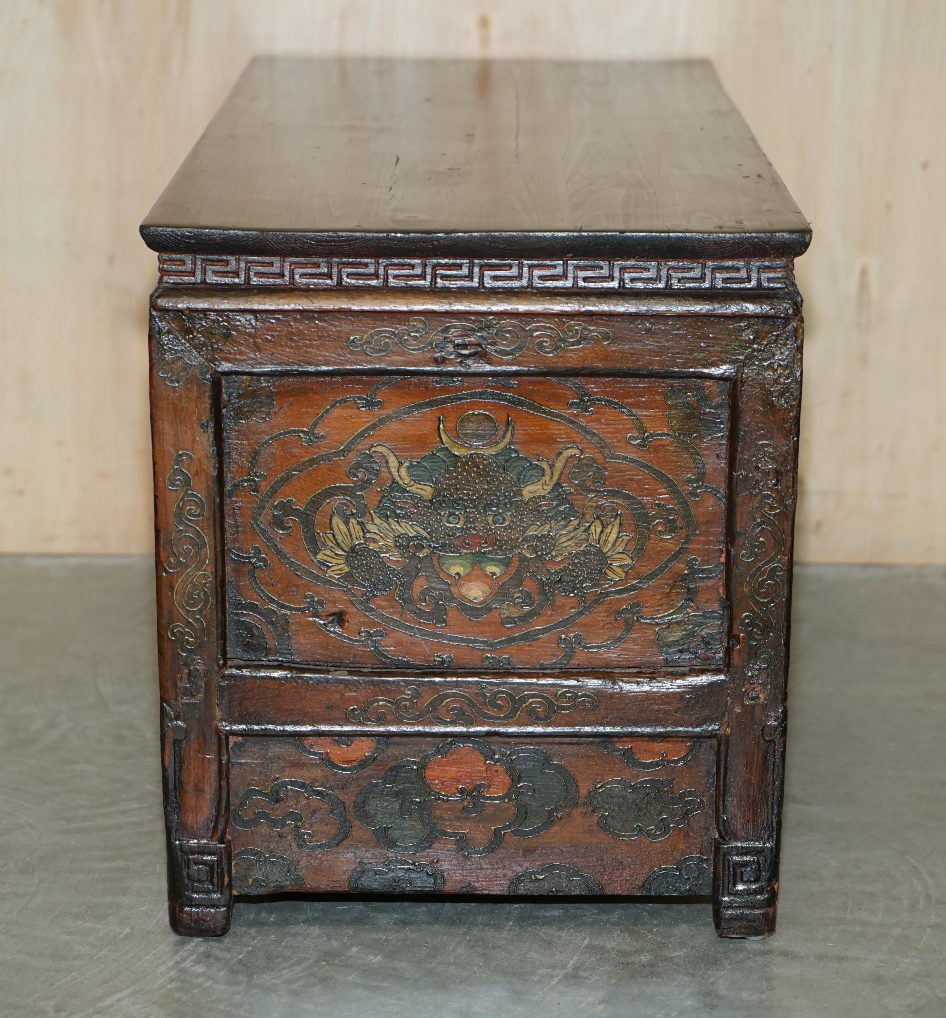 Antique Chinese Dragon Tibetan Polychrome Painted Small Sideboard Cupboard Table 9