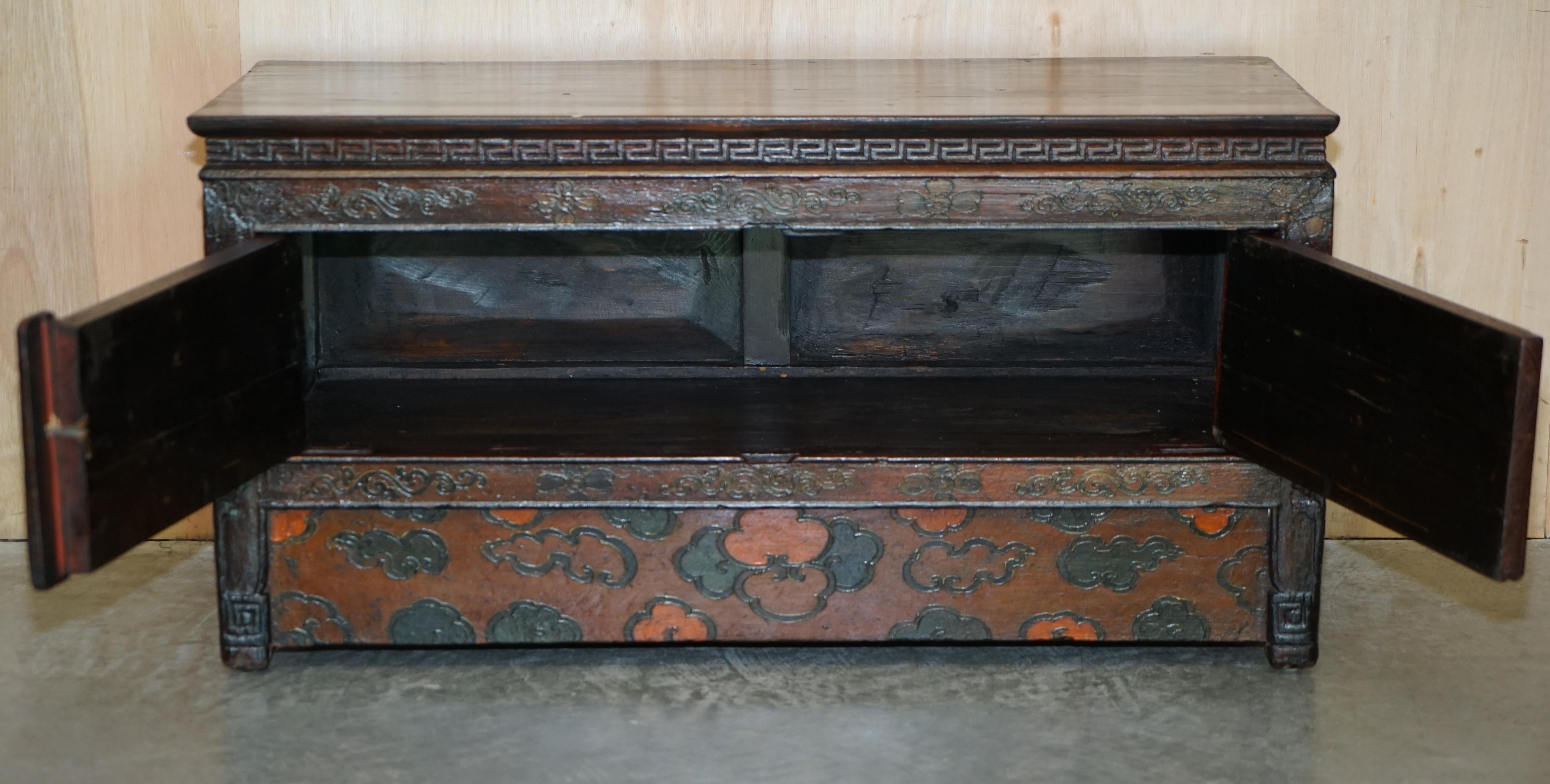 Antique Chinese Dragon Tibetan Polychrome Painted Small Sideboard Cupboard Table 10