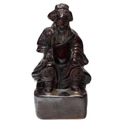 Antique Chinese Drip Glazed God of Wealth Figure, Early 20th Century