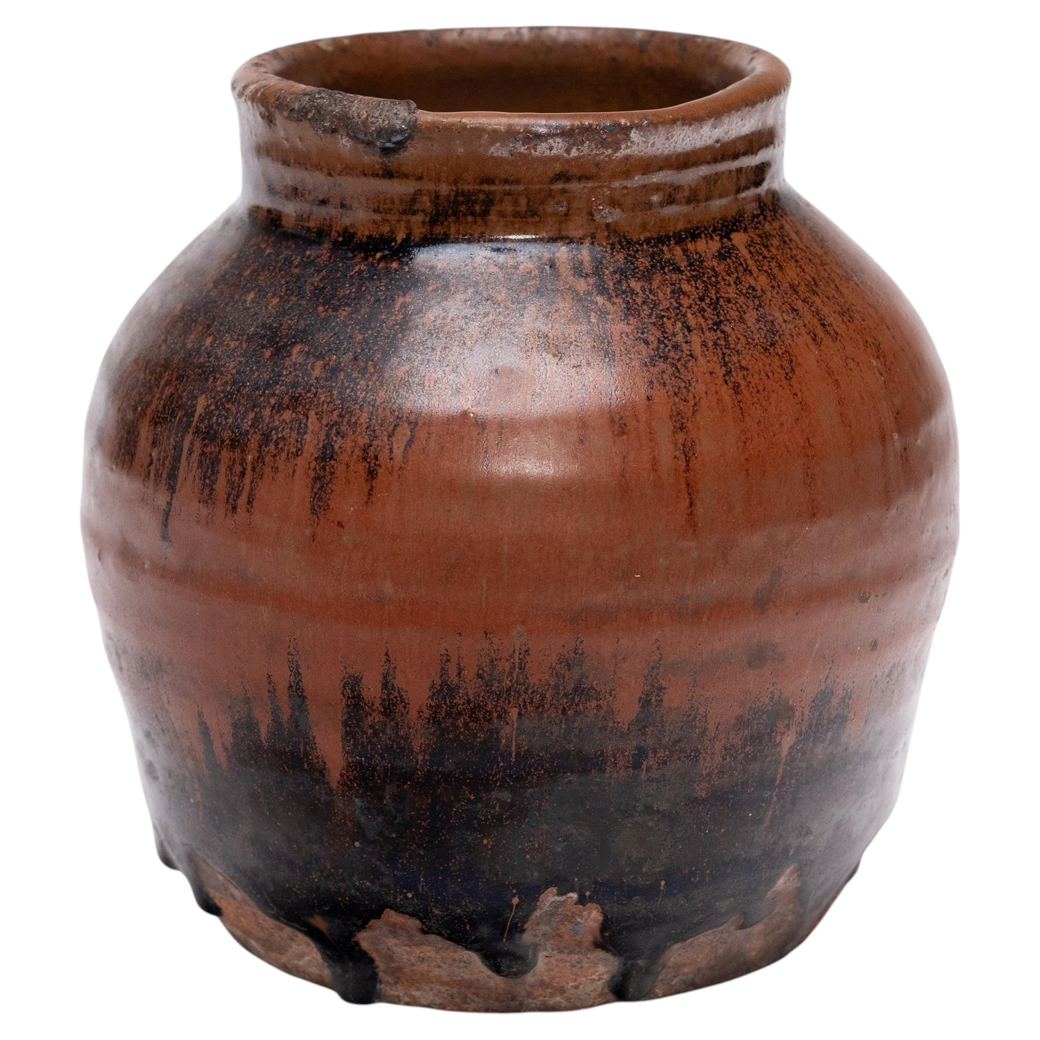 Antique Chinese Drip Glazed Kitchen Jar, Early 20th Century