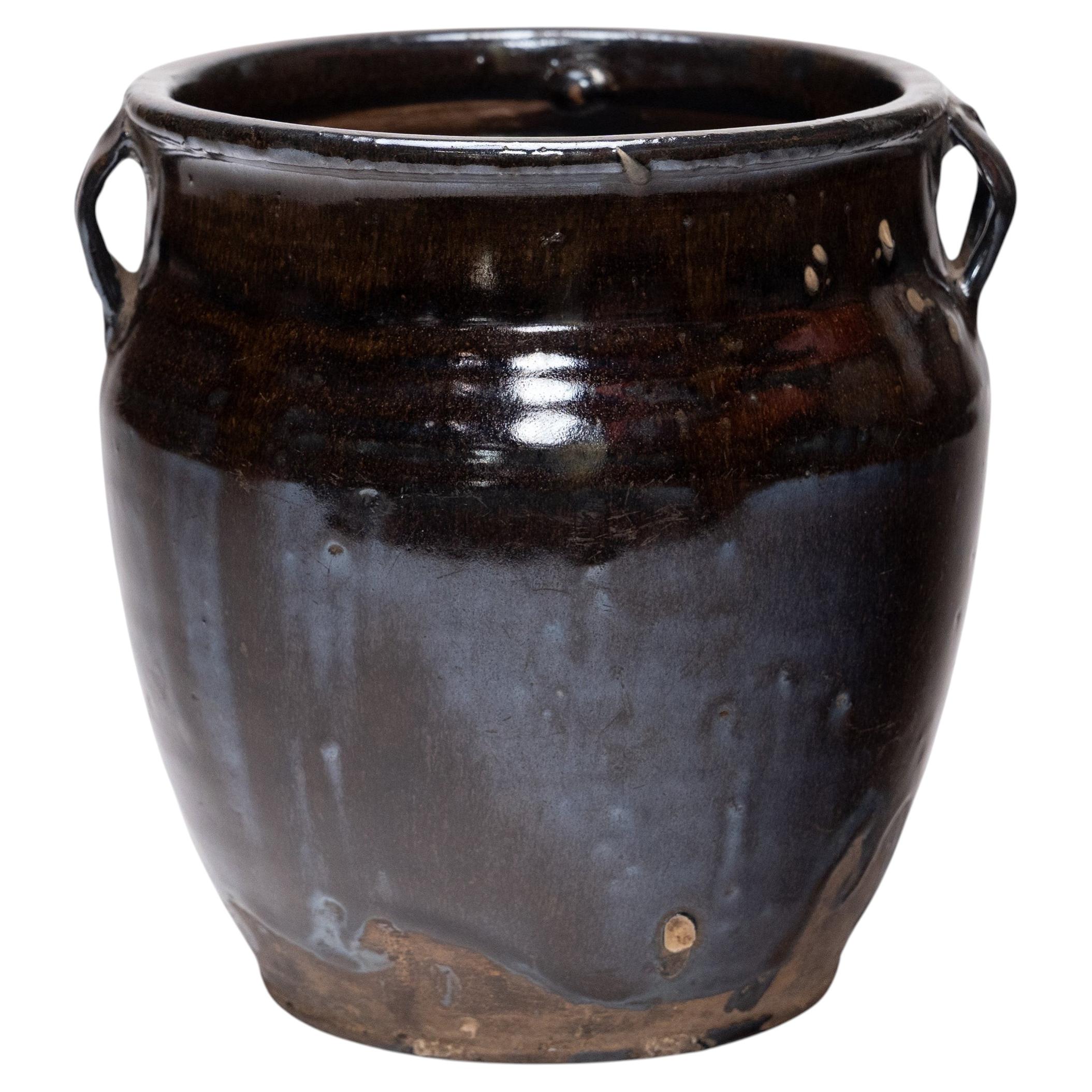 Antico vaso da cucina cinese smaltato a goccia, inizio XX secolo