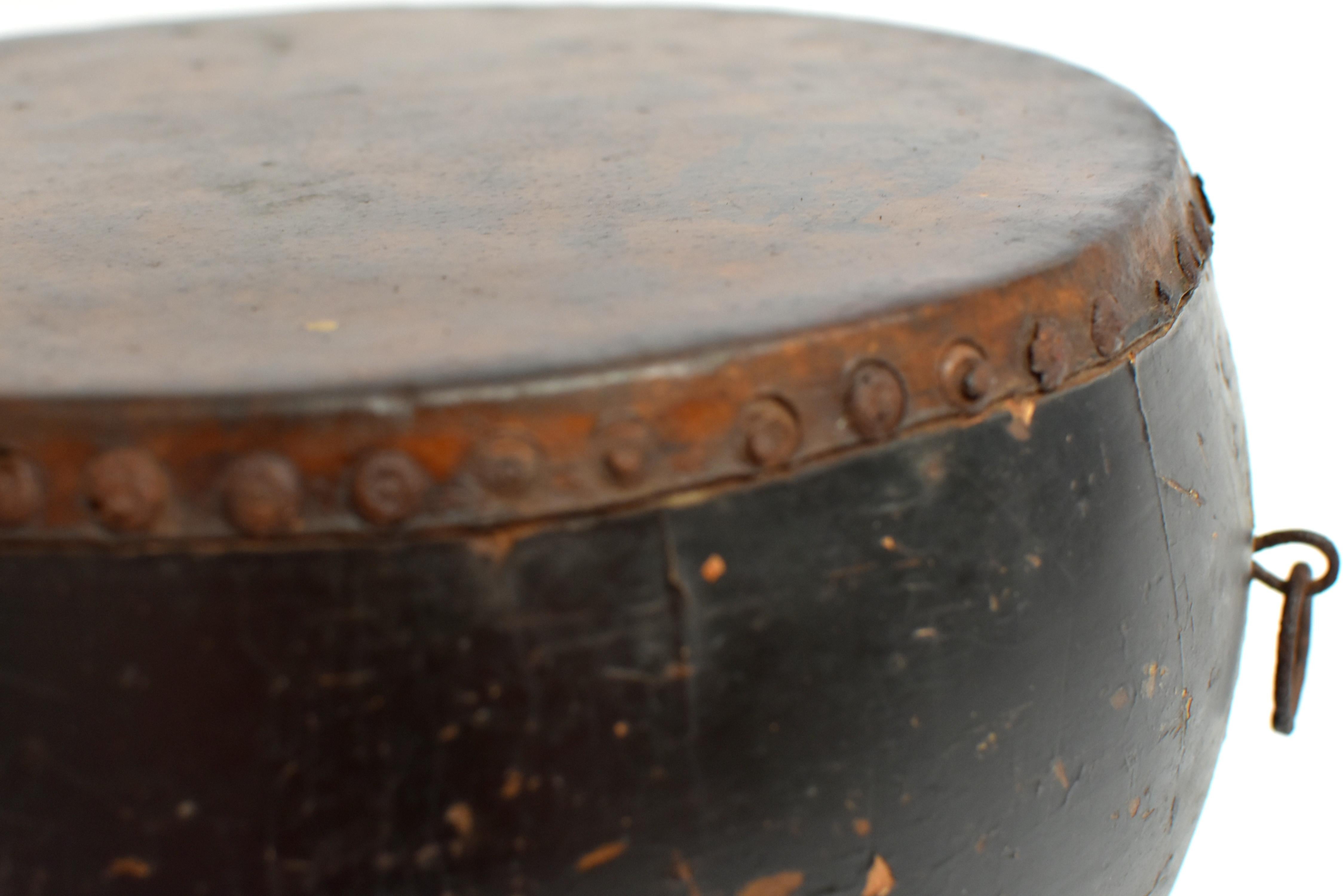 Antique Chinese Drum with Maker's Mark and Wealth God Stamp 4