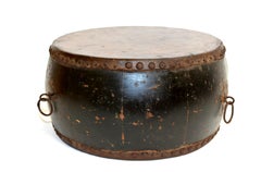 Antique Chinese Drum with Maker's Mark and Wealth God Stamp