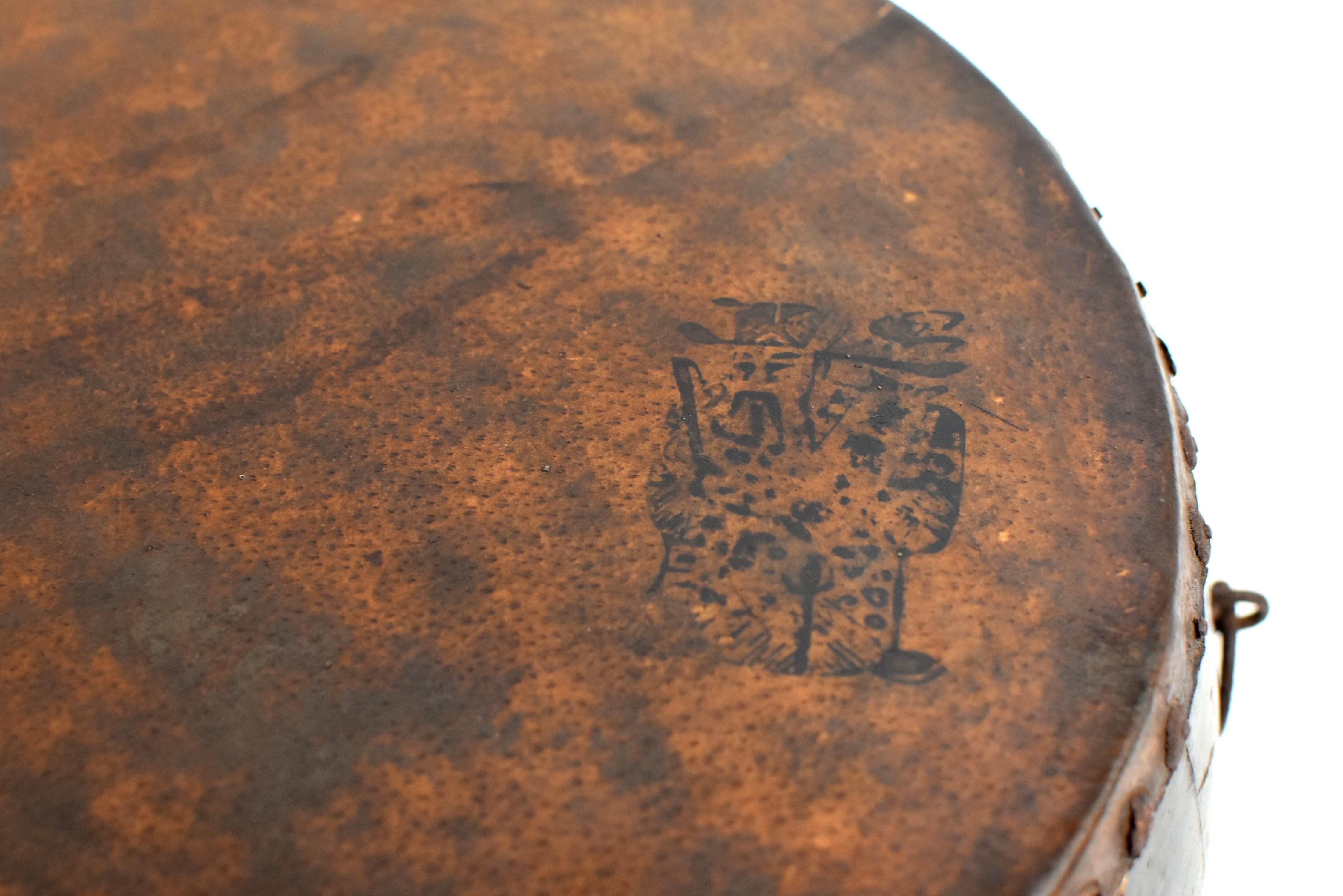Antique Chinese Drum with Maker's Mark and Wealth God Stamp 3
