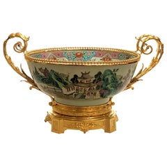 Antique Chinese Early 19th Century Porcelain Centerpiece Bowl with Ormolu Mounts