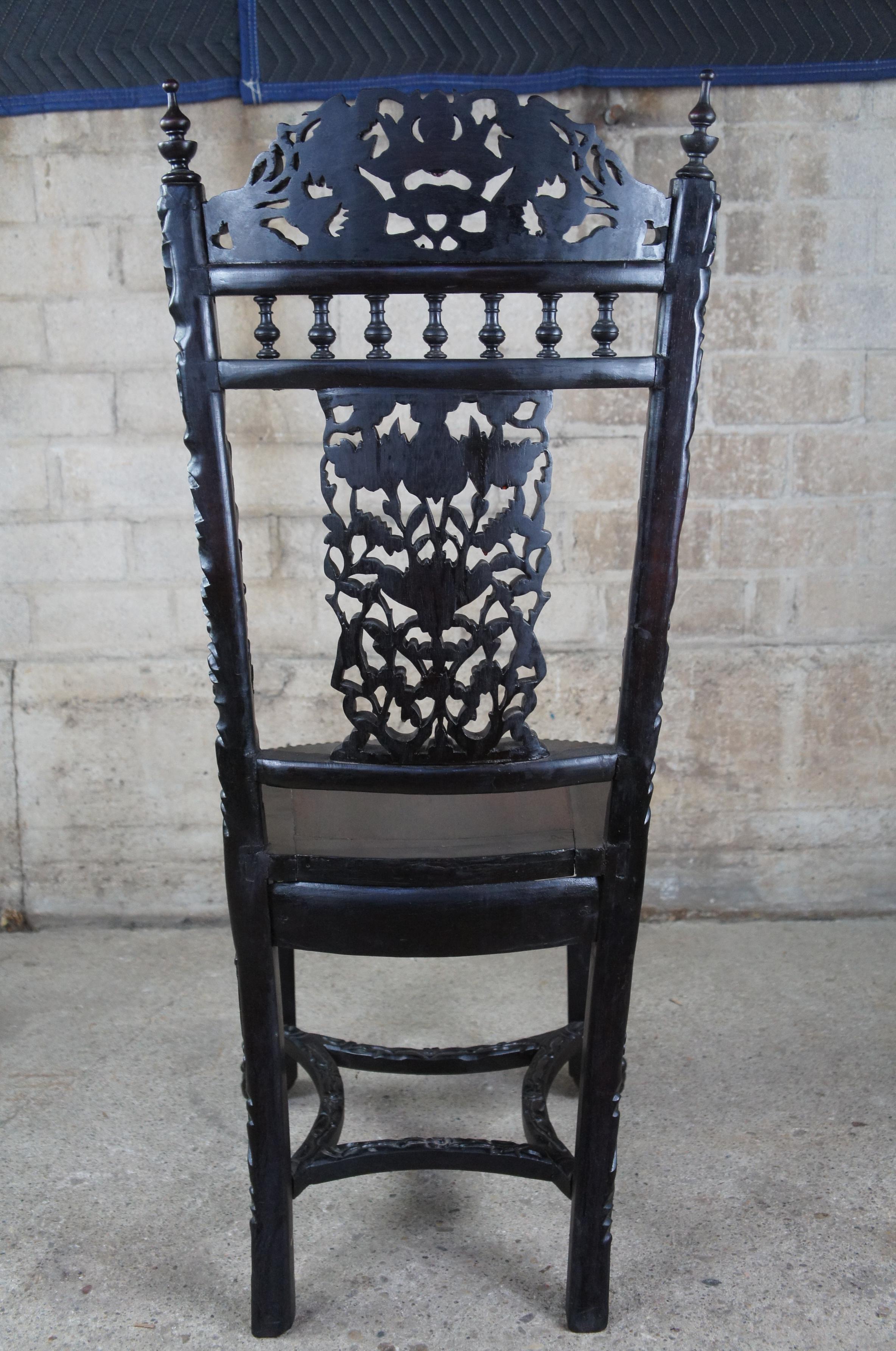 Antique Chinese Ebonized Rosewood High Relief Ball & Claw Scholars Side Chair  For Sale 1
