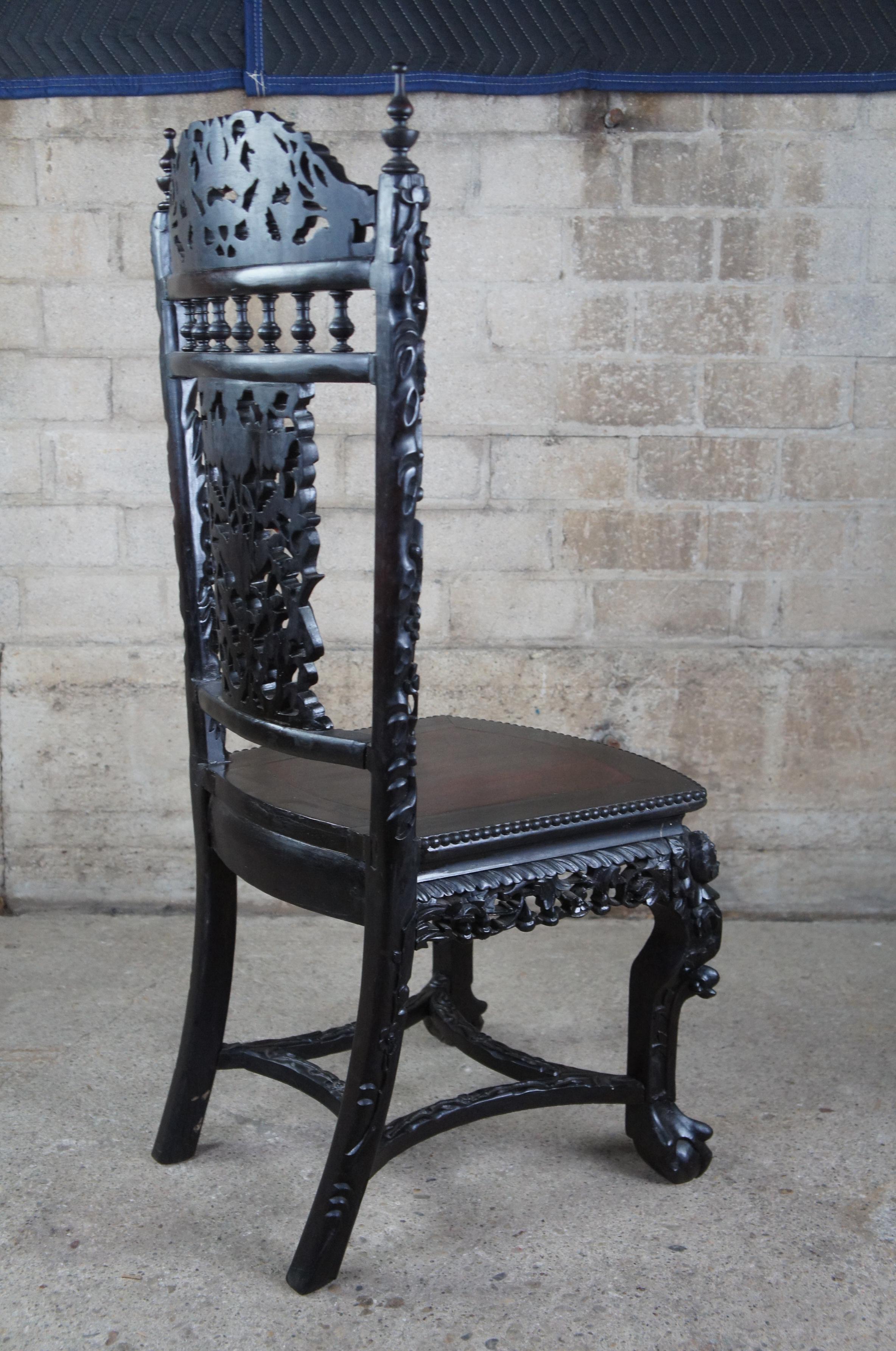 Antique Chinese Ebonized Rosewood High Relief Ball & Claw Scholars Side Chair  For Sale 2