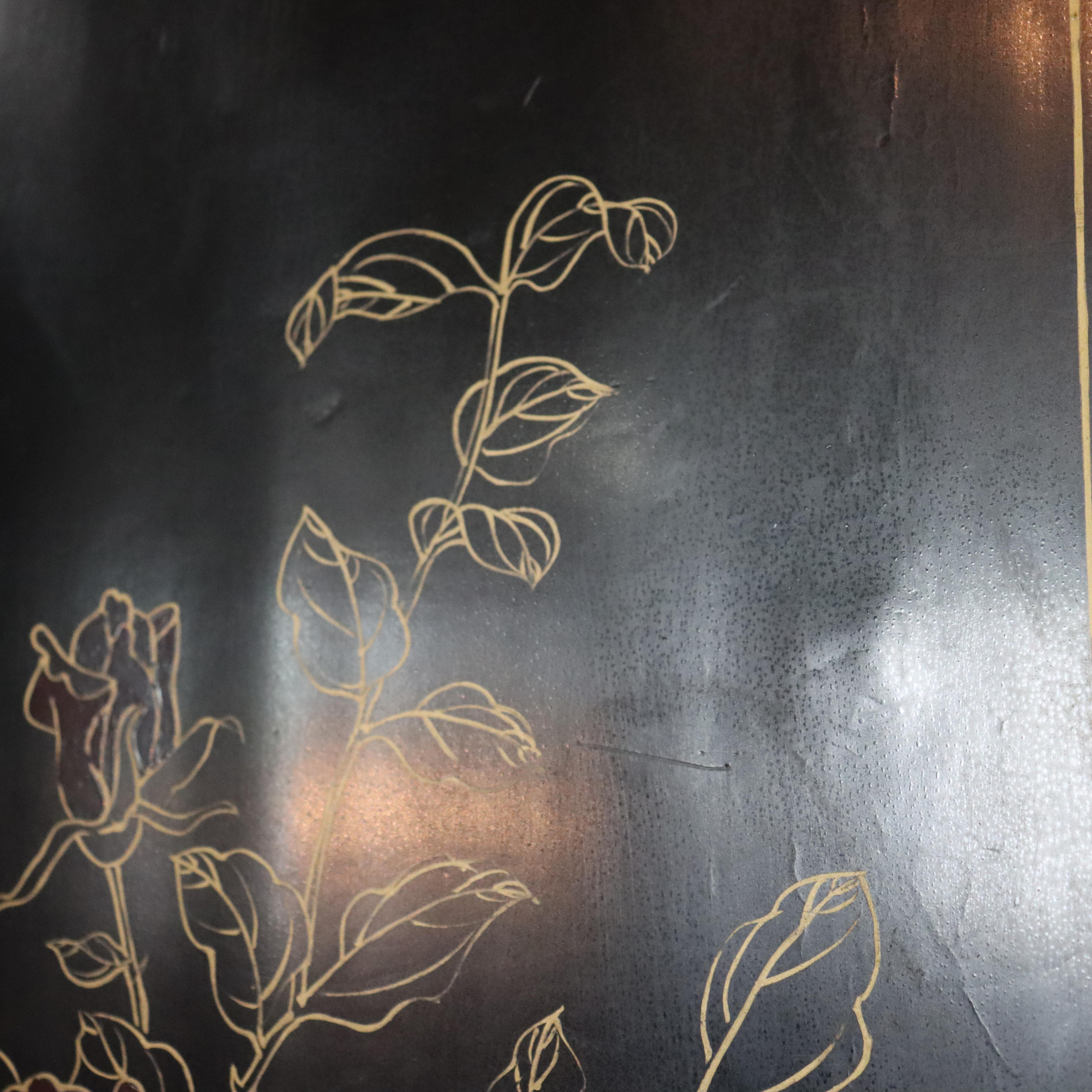 Antico paravento cinese ebanizzato a sei pannelli dell'inizio del XX secolo in vendita 7