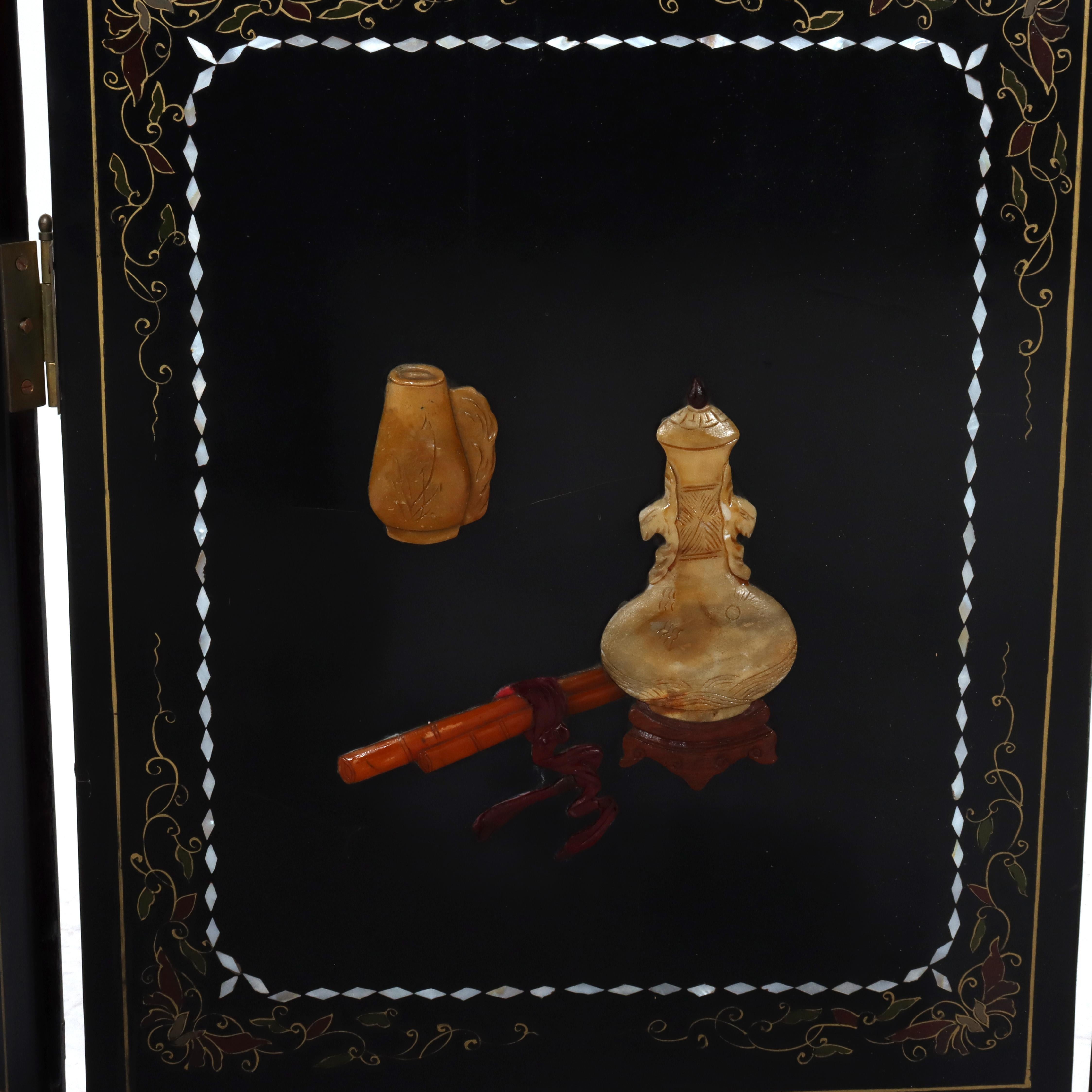 Antico paravento cinese ebanizzato a sei pannelli dell'inizio del XX secolo in vendita 11