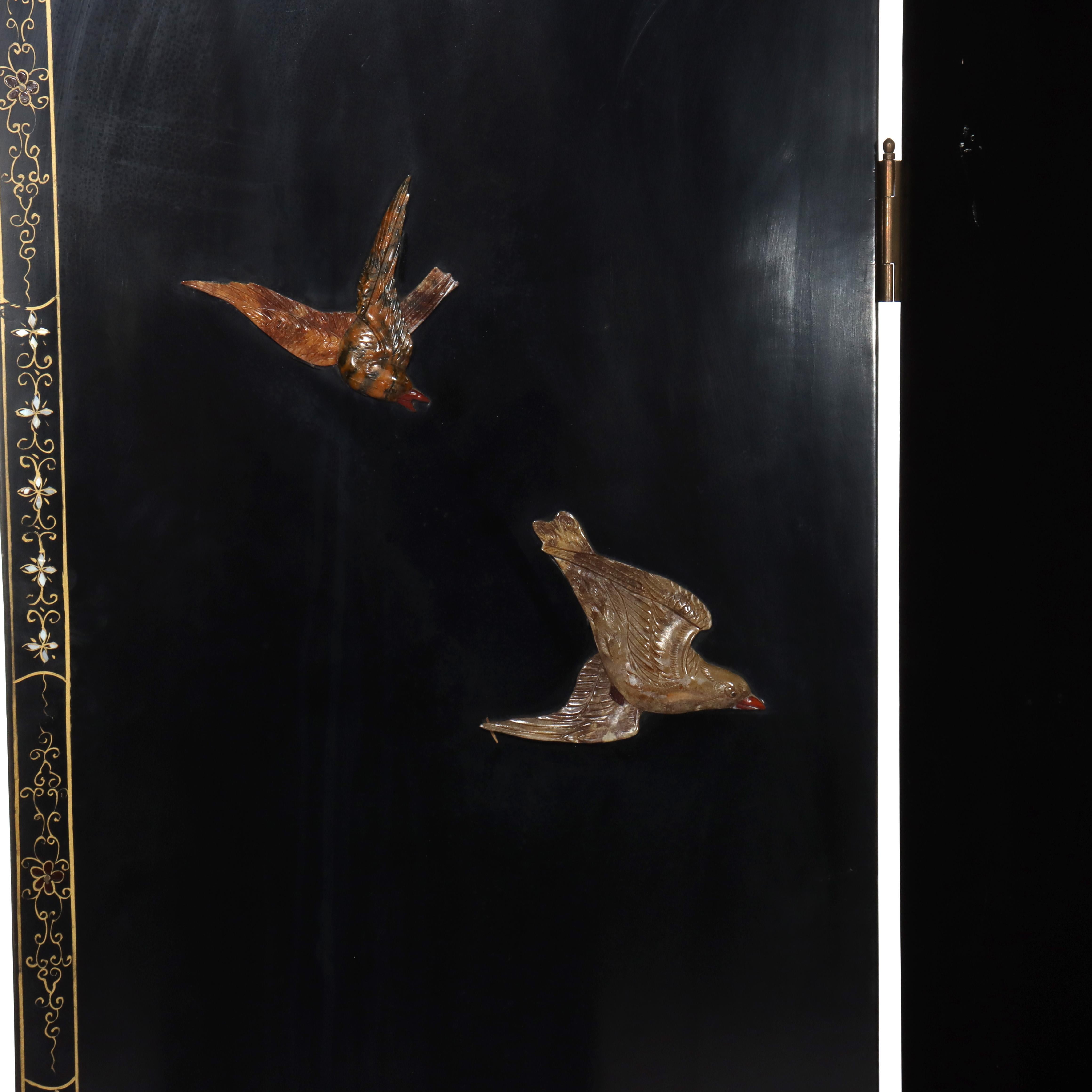 Antico paravento cinese ebanizzato a sei pannelli dell'inizio del XX secolo in vendita 12