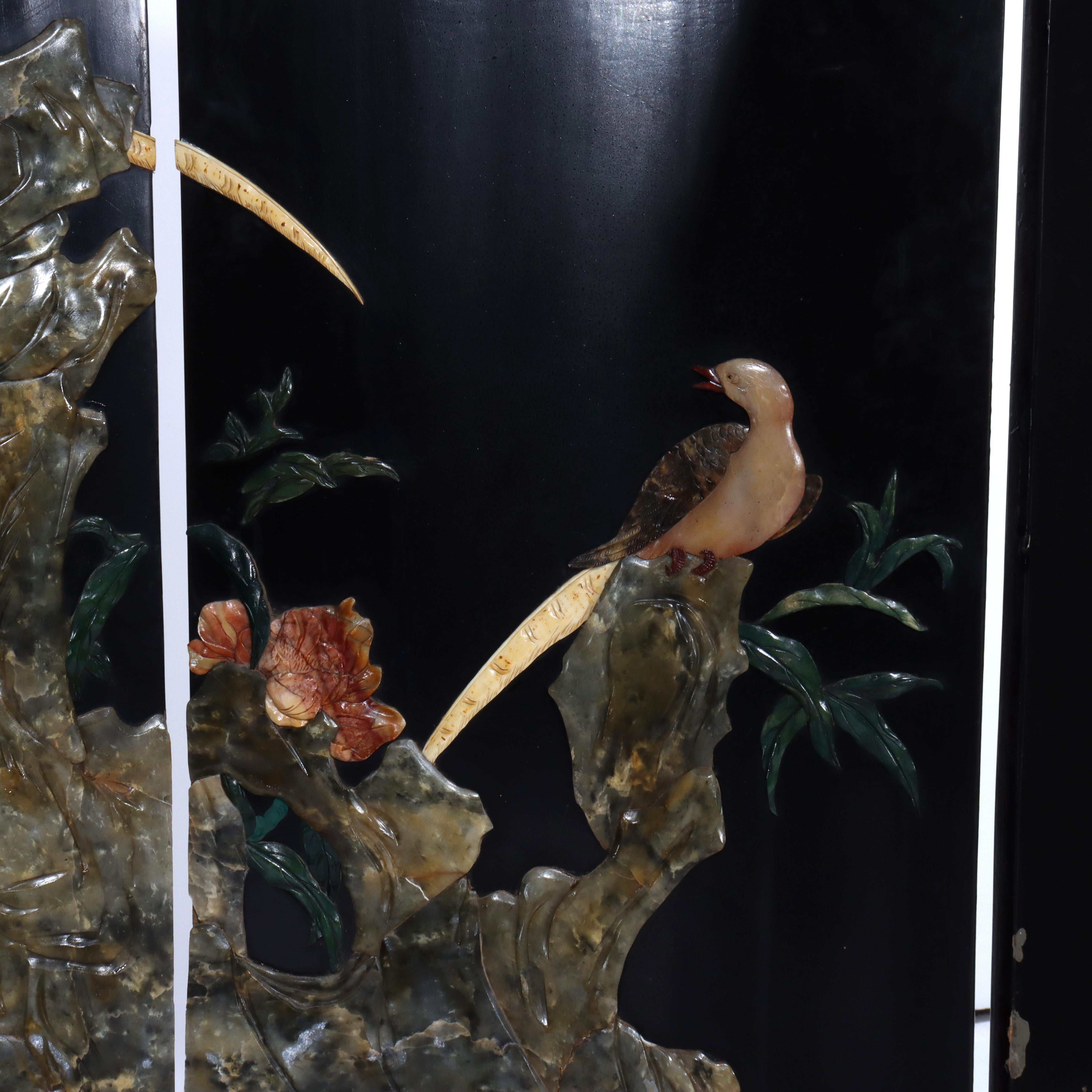 Antico paravento cinese ebanizzato a sei pannelli dell'inizio del XX secolo in vendita 13