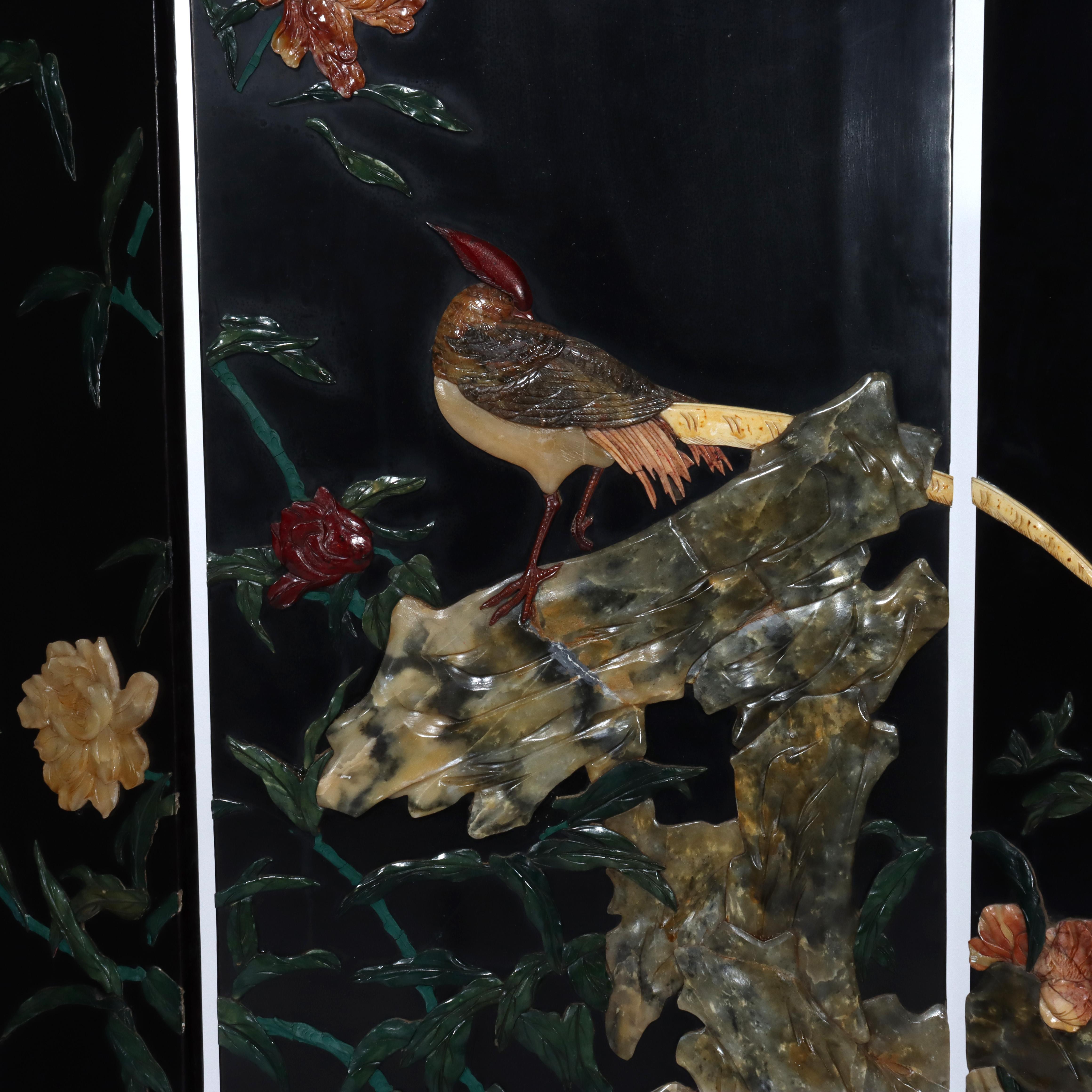 Antico paravento cinese ebanizzato a sei pannelli dell'inizio del XX secolo in vendita 14