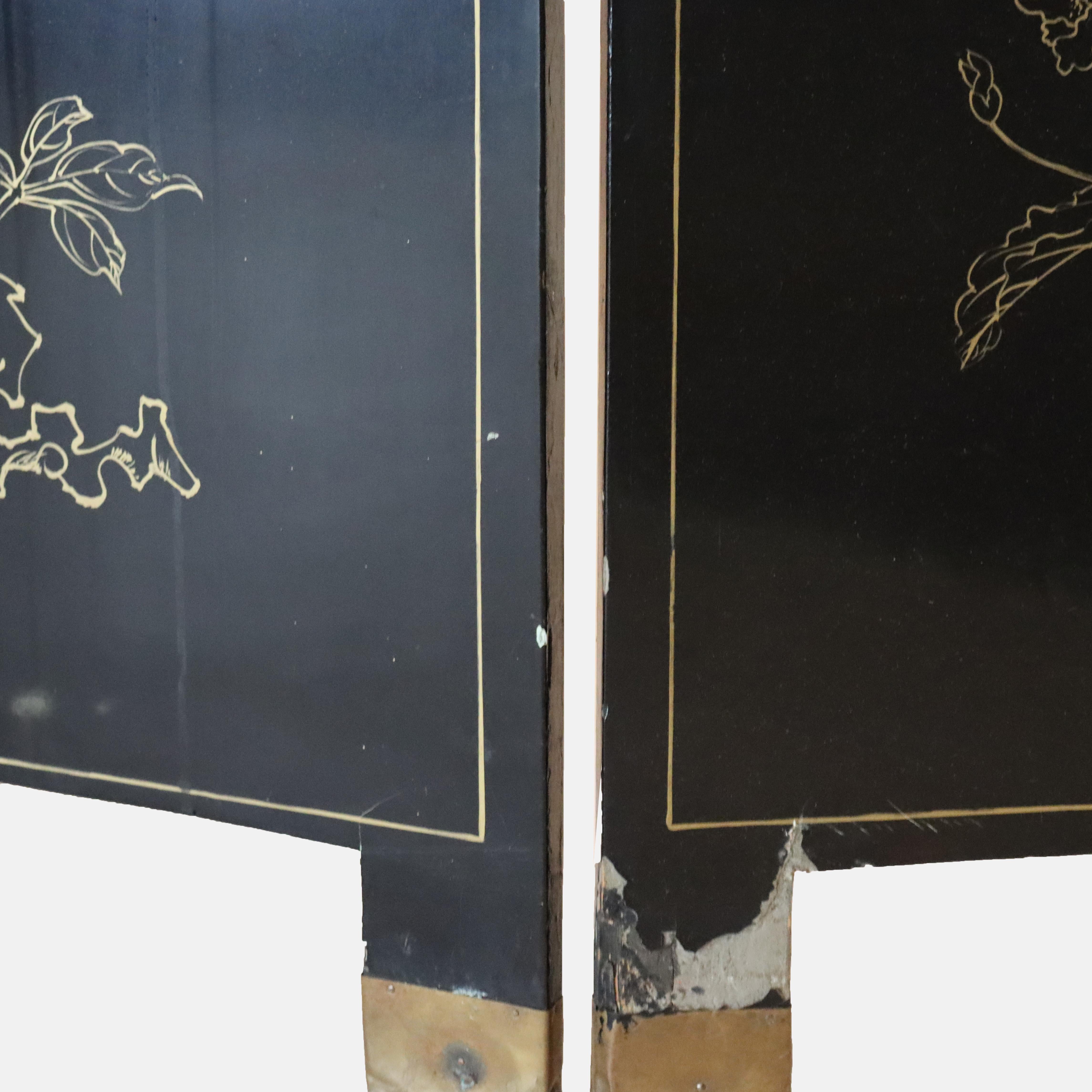 Antico paravento cinese ebanizzato a sei pannelli dell'inizio del XX secolo in vendita 4