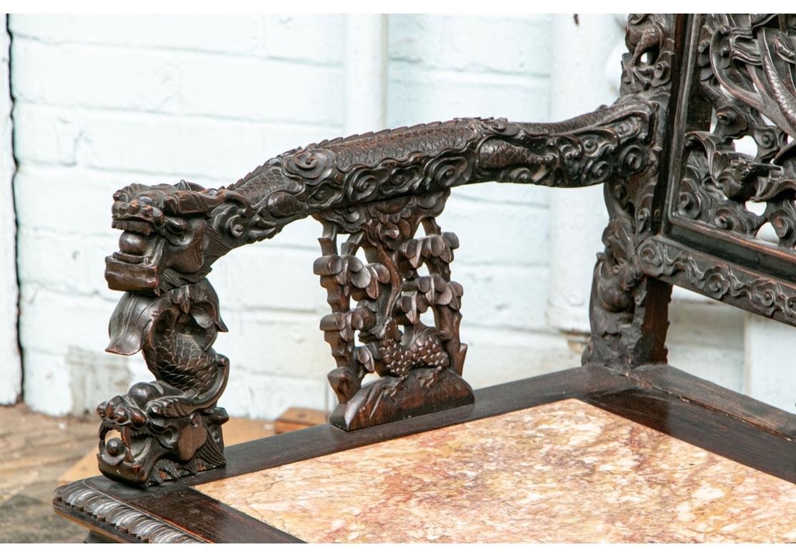 Hand-Carved Antique Chinese Elaborately Carved Scholar’s Bench For Sale