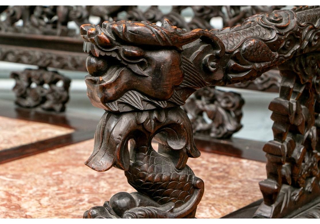 19th Century Antique Chinese Elaborately Carved Scholar’s Bench For Sale