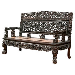 Antique Chinese Elaborately Carved Scholar’s Bench