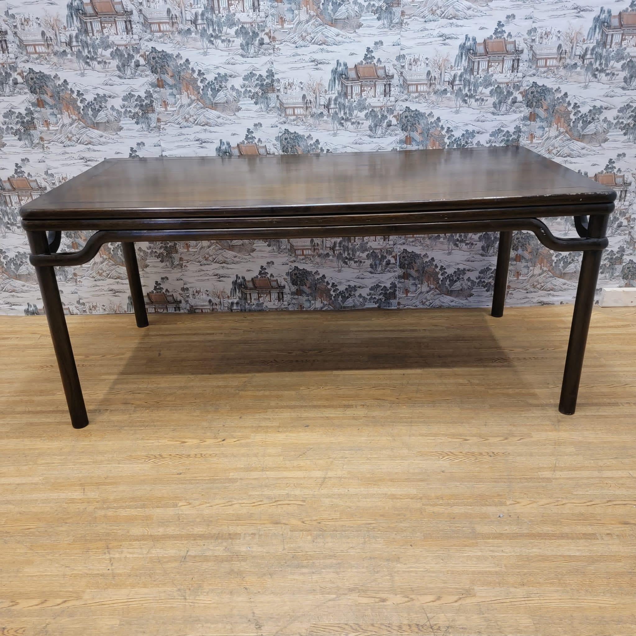 Antique Chinese Elm Humpback Stretcher Altar Table with Original Color and Patin For Sale 4