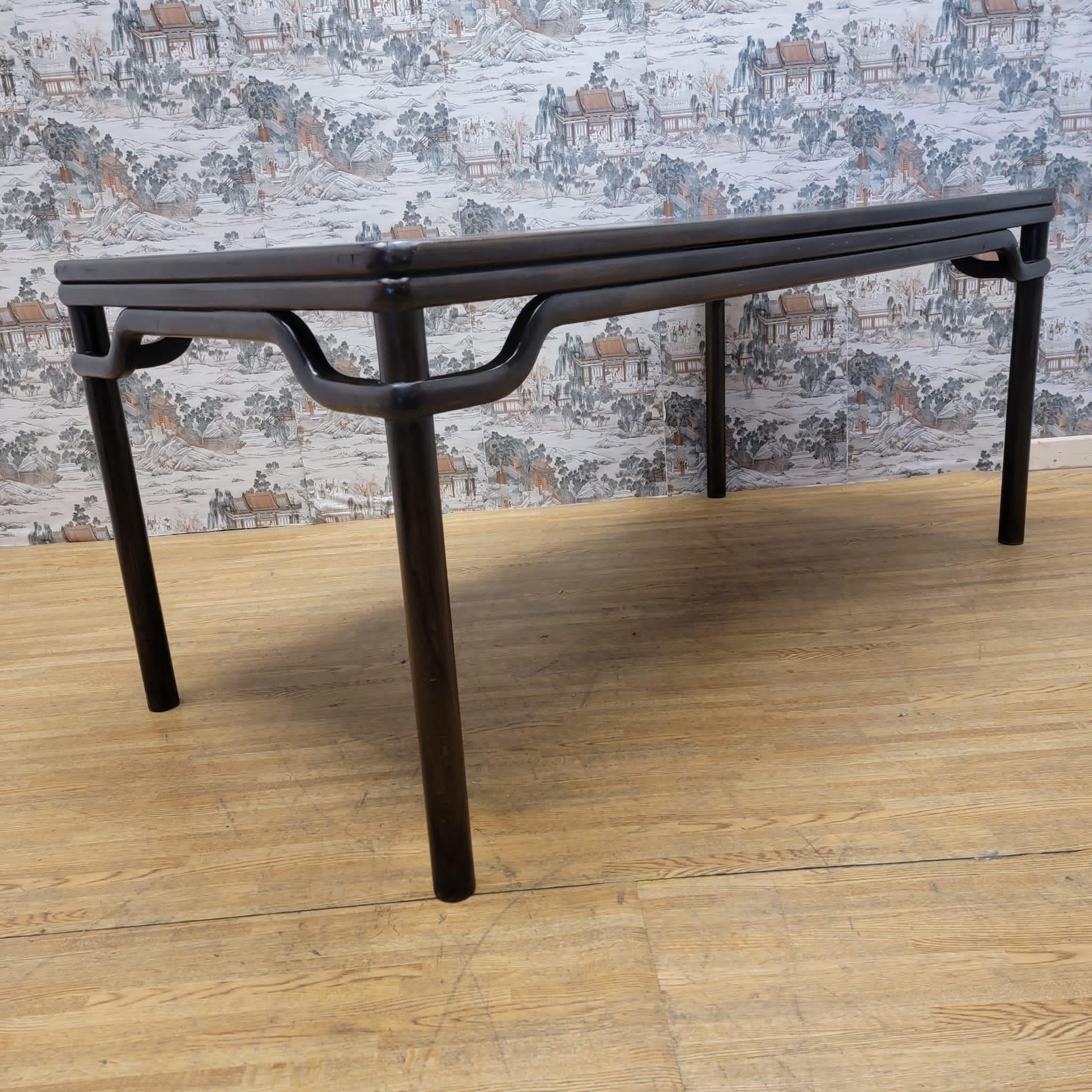 Mid-20th Century Antique Chinese Elm Humpback Stretcher Altar Table with Original Color and Patin For Sale