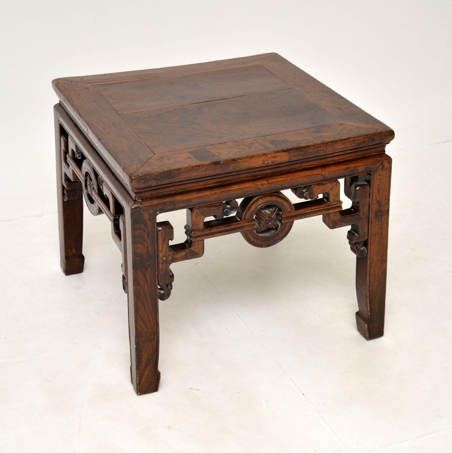 A wonderful original antique Chinese table in solid Elm. This was made in China around the 1880-1900 period.

It is of excellent quality, and has the original wax stamp on the inside leg to authenticate it is a genuine imported Chinese