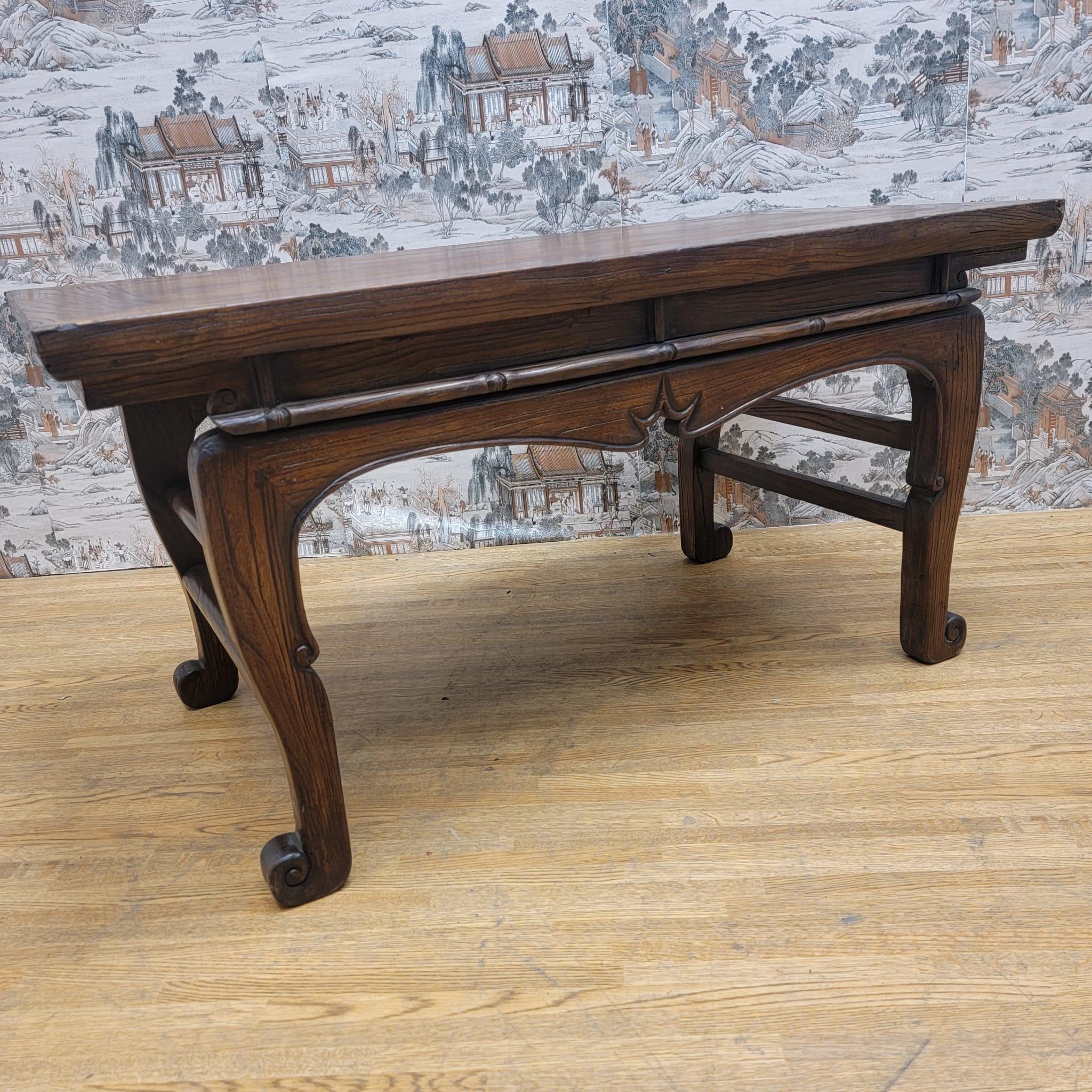 Antique Chinese Elm coffee table with original color and patina

This antique Chinese coffee table is hand carved and has all its original color and patina. A beautiful piece for any living area.

Circa:1900

Measures: H 21