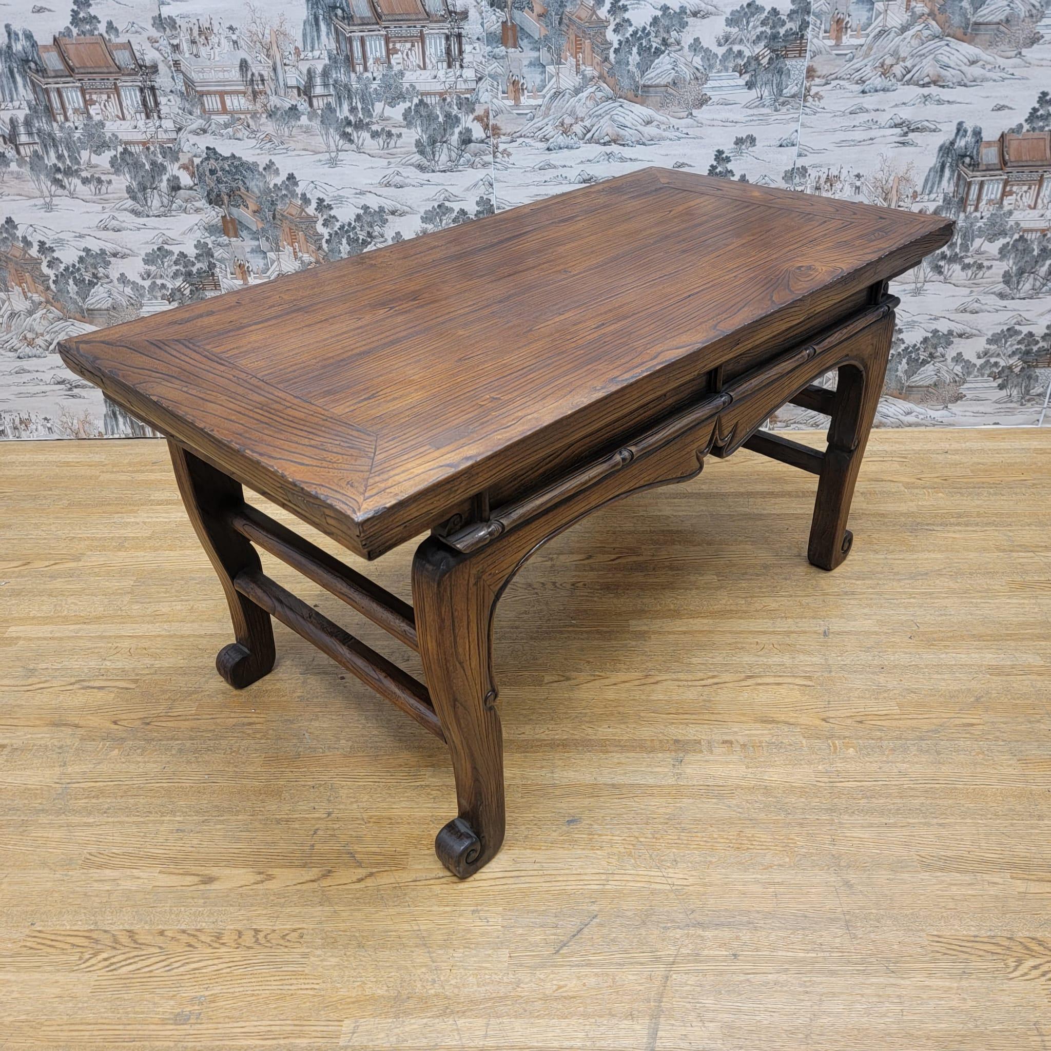 Chinese Export Antique Chinese Elm Coffee Table with Original Color and Patina For Sale