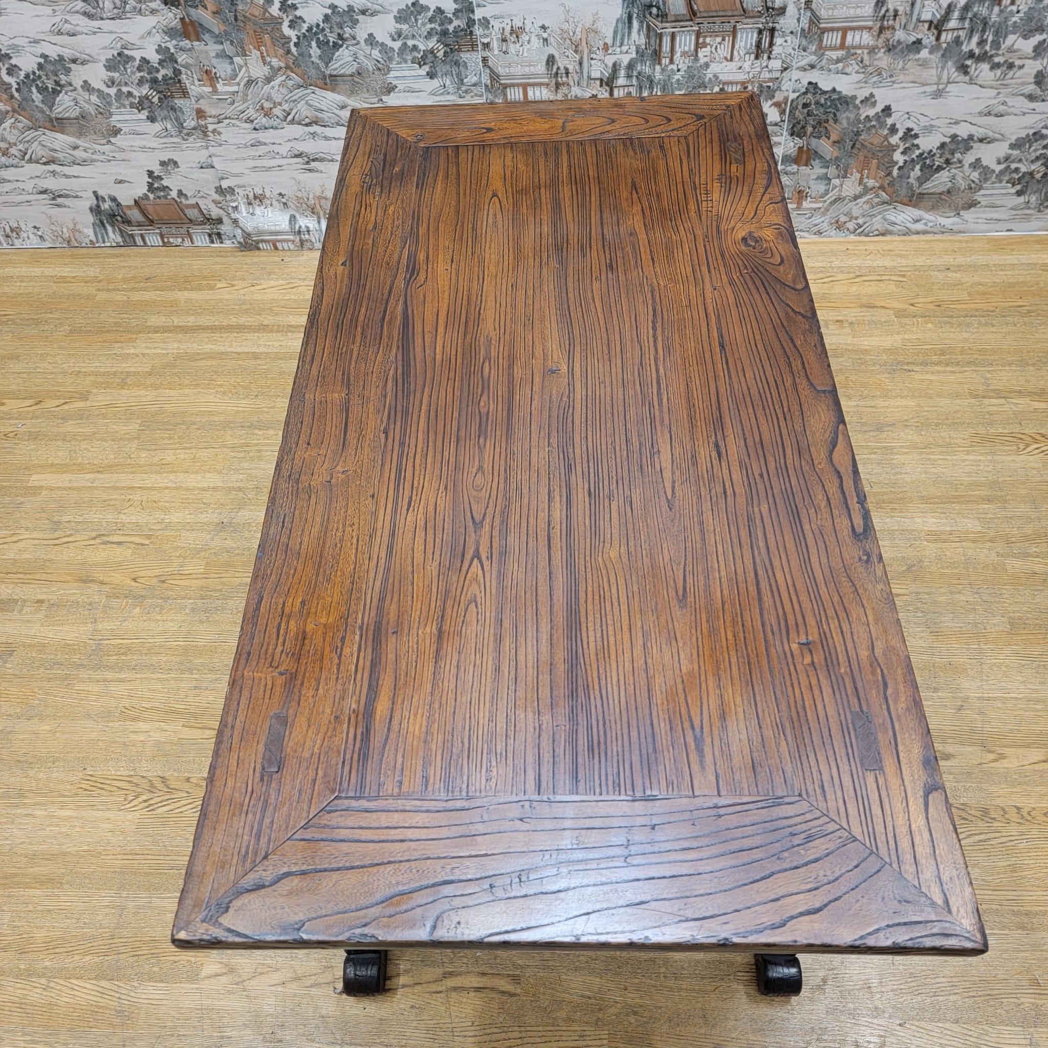 Hand-Carved Antique Chinese Elm Coffee Table with Original Color and Patina For Sale