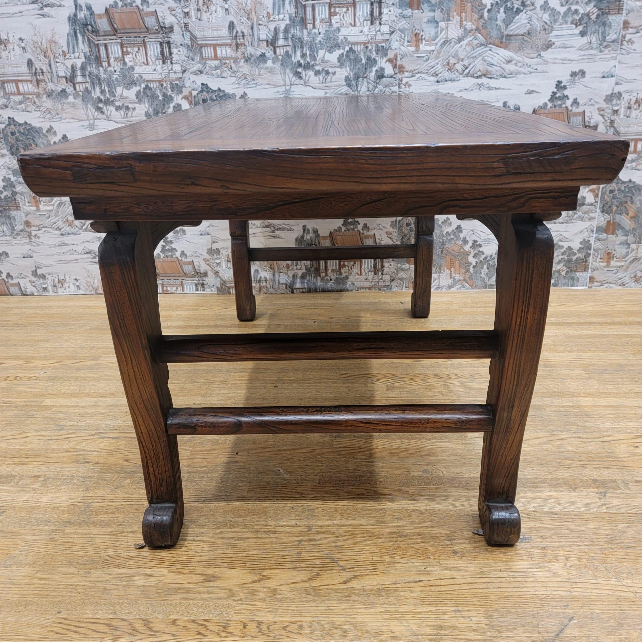 Early 20th Century Antique Chinese Elm Coffee Table with Original Color and Patina For Sale