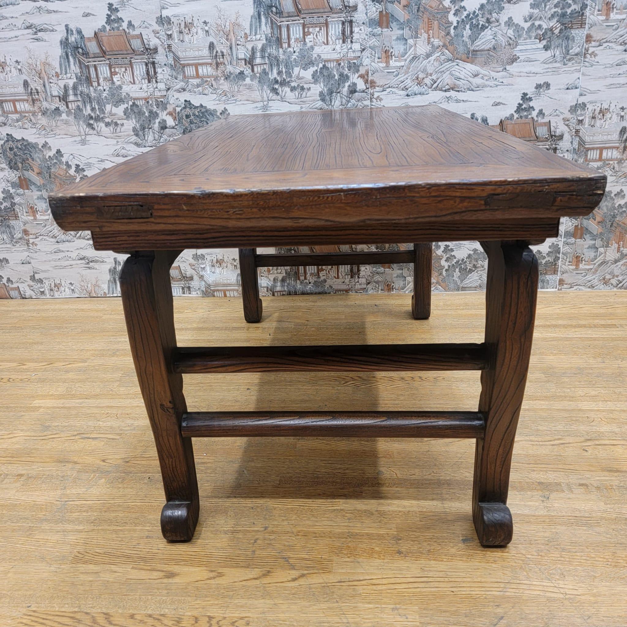 Wood Antique Chinese Elm Coffee Table with Original Color and Patina For Sale