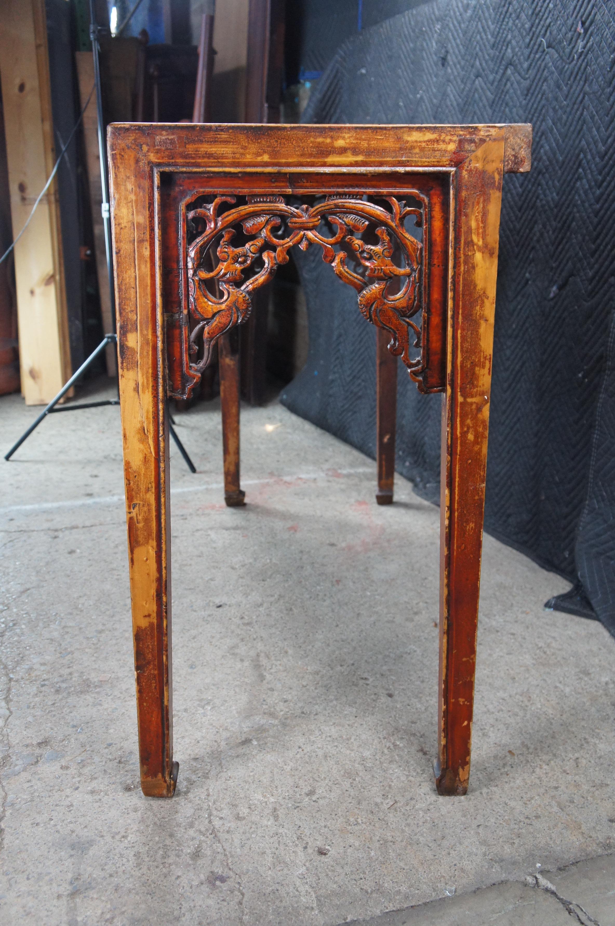 Antico Drago cinese in olmo intagliato Chinoiserie Divano Console Altare Hall Bar Tavolo in vendita 2