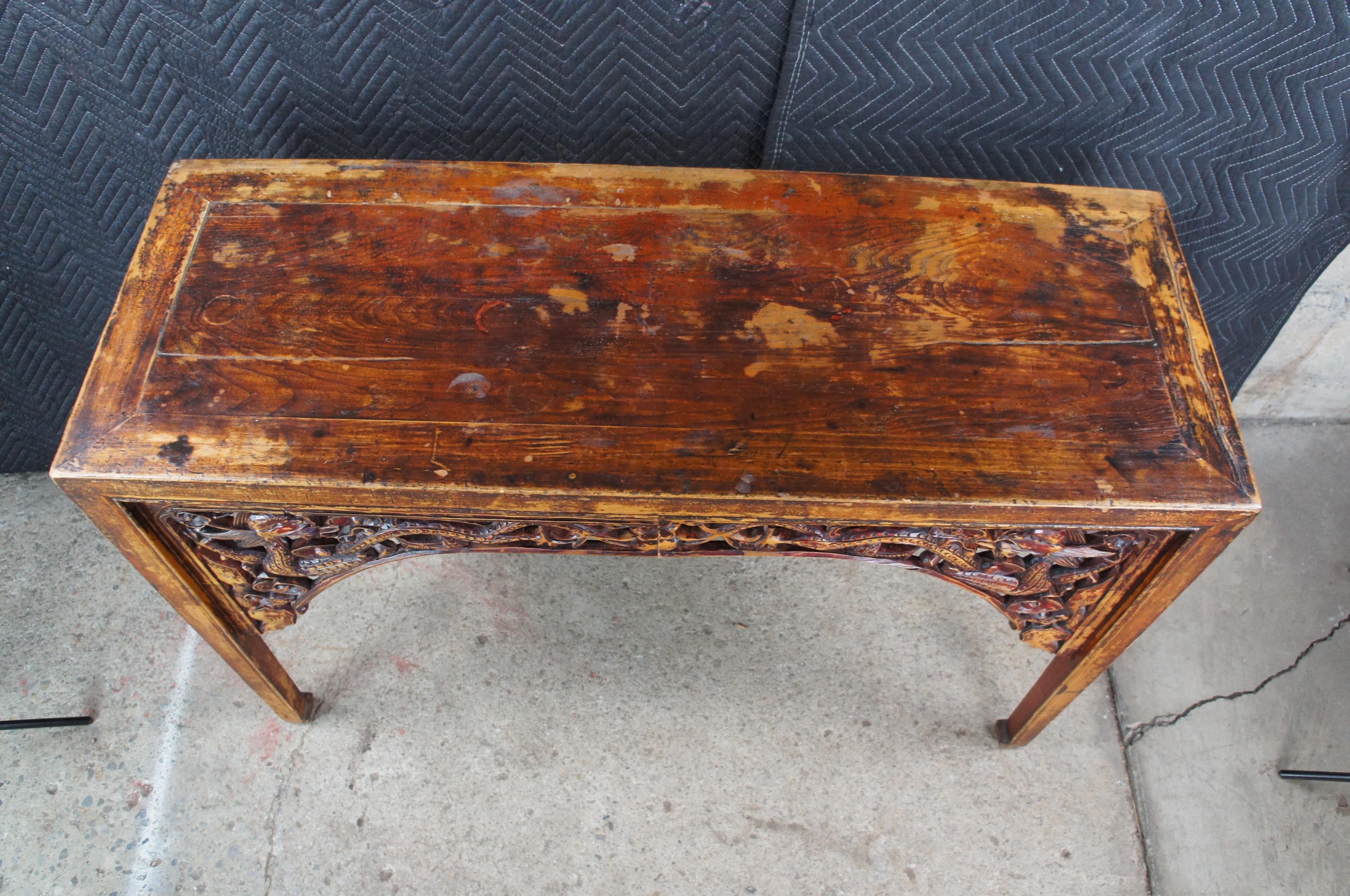 Cinese Antico Drago cinese in olmo intagliato Chinoiserie Divano Console Altare Hall Bar Tavolo in vendita